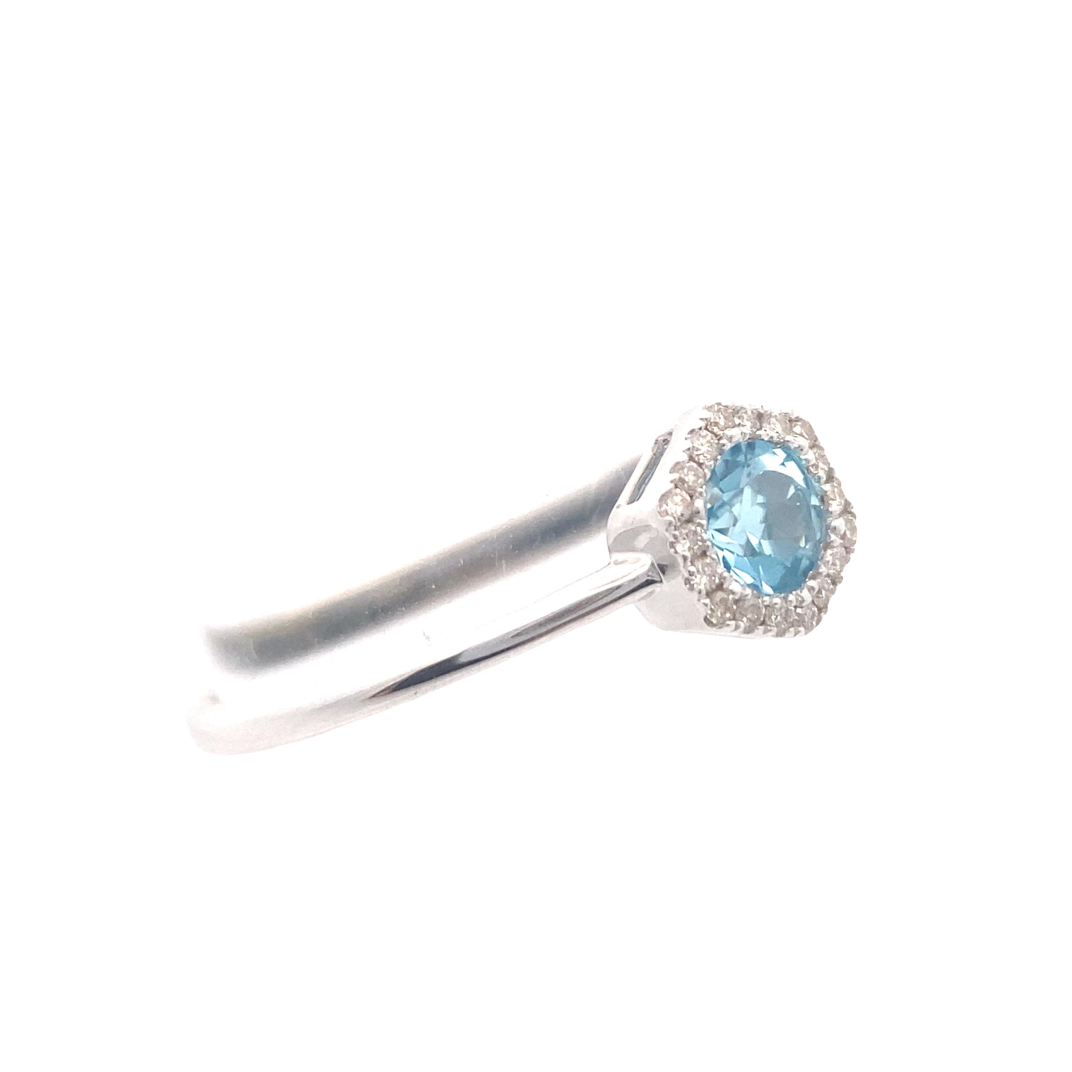 10K White Gold 1/20CT. Swiss Blue Topaz & Diamond Geometric Halo Ring