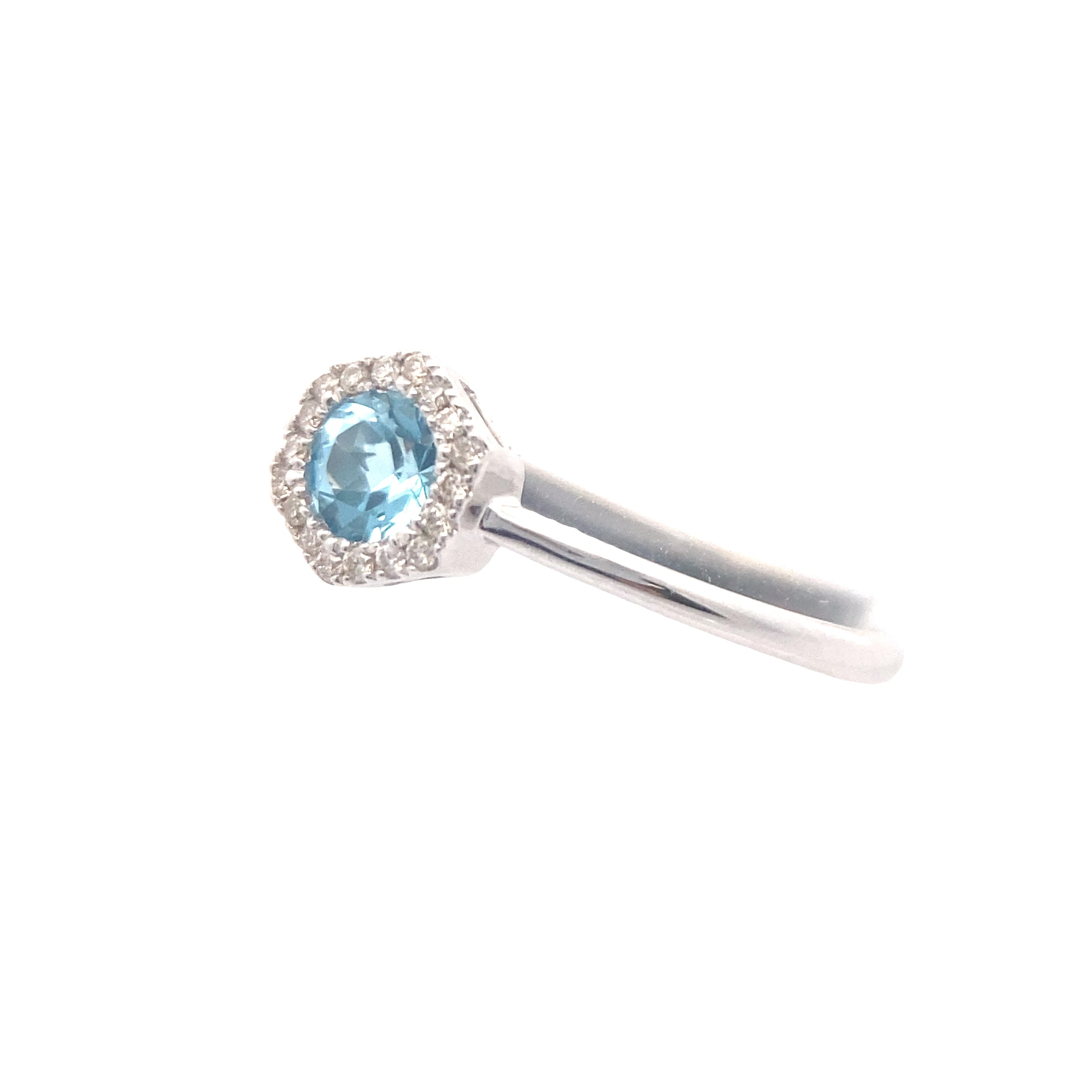 10K White Gold 1/20CT. Swiss Blue Topaz & Diamond Geometric Halo Ring
