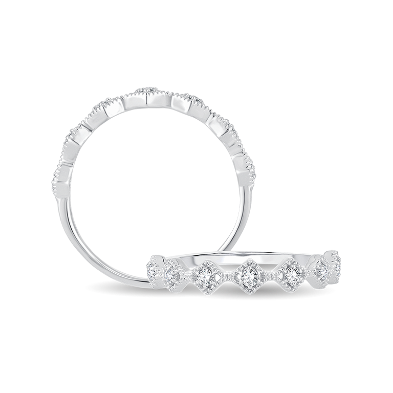 10K White Gold 1/8CT. Lab-Grown Diamond Milgrain Wedding Band