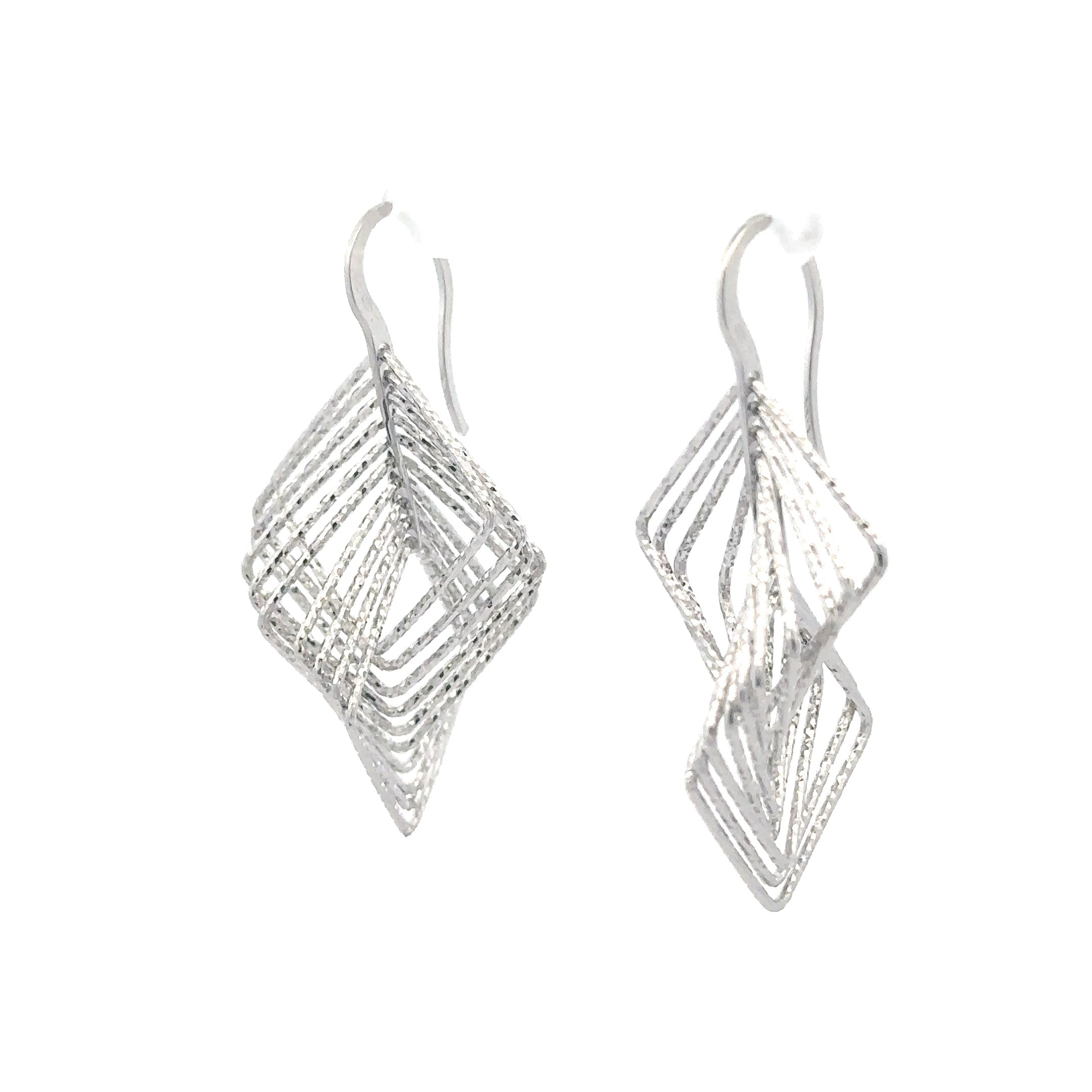 Sterling Silver Diamond Cut Square Drop Earrings