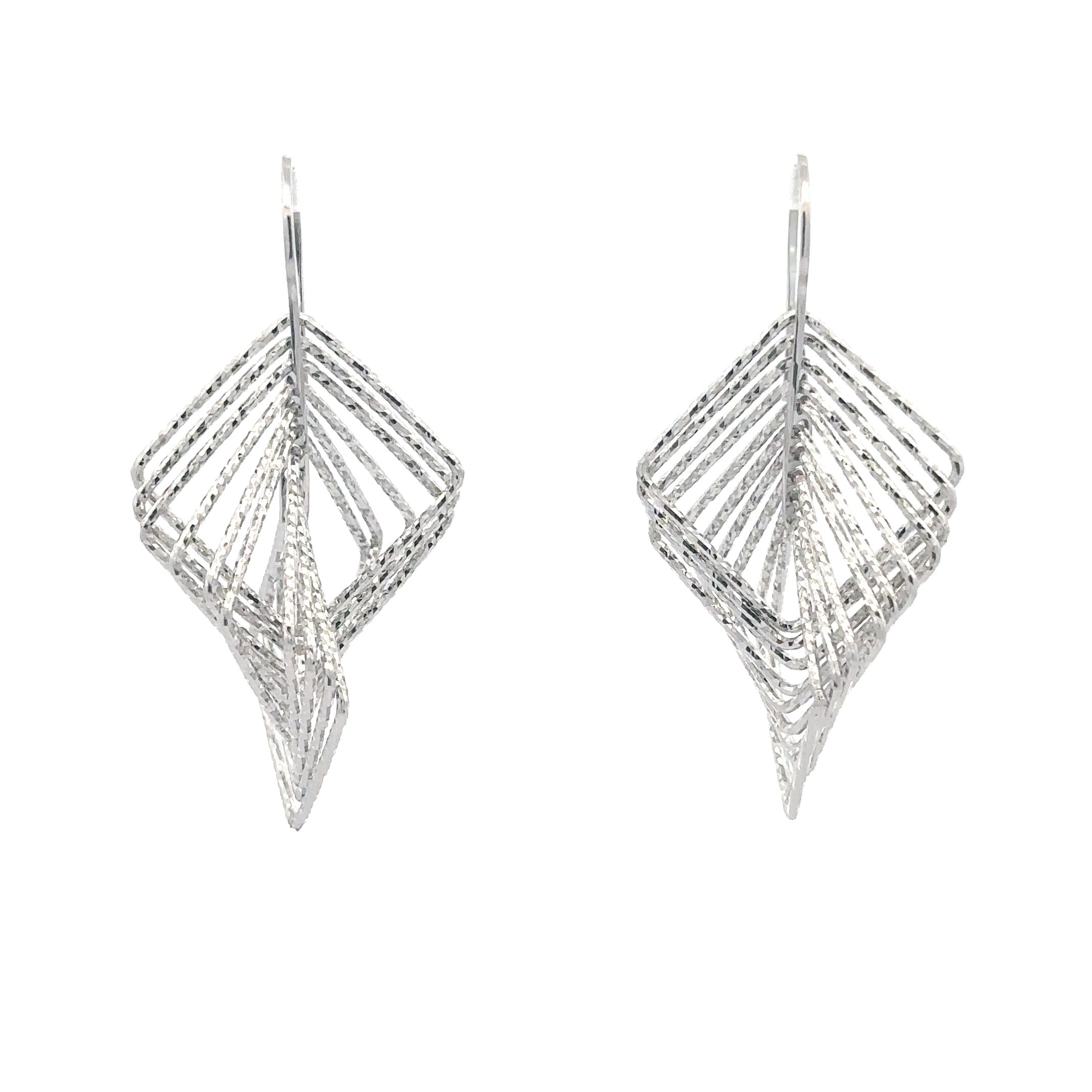 Sterling Silver Diamond Cut Square Drop Earrings