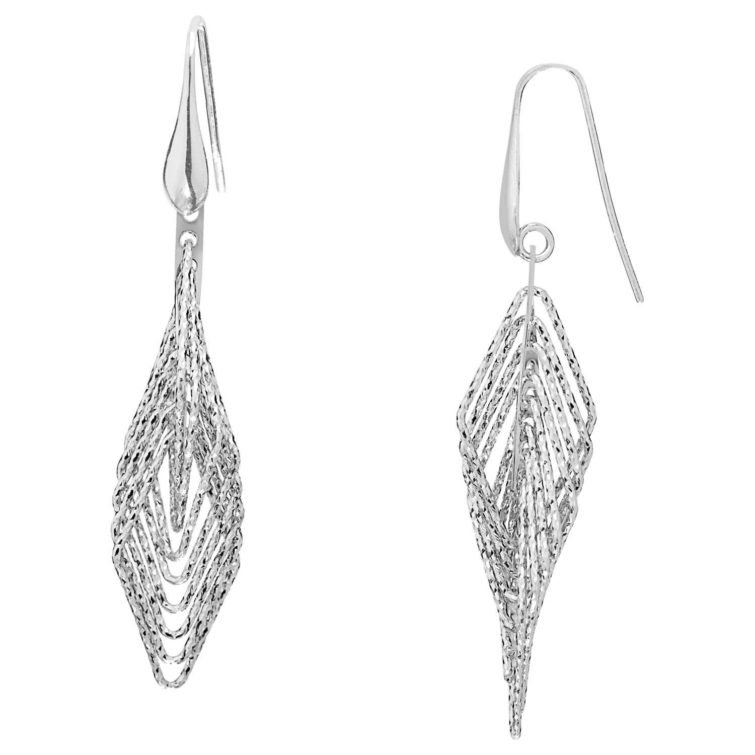 Sterling Silver Diamond Shaped/Diamond Cut Dangle Earrings