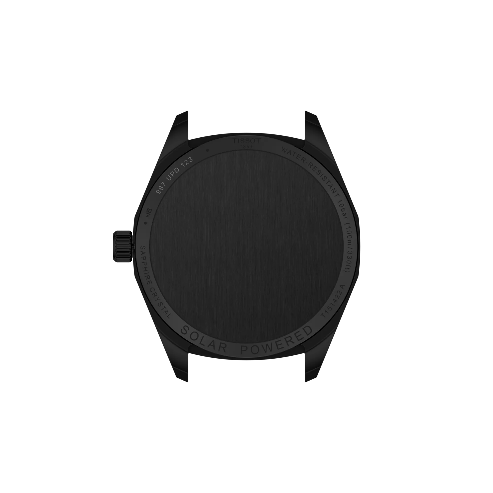 Black watch face on a white background