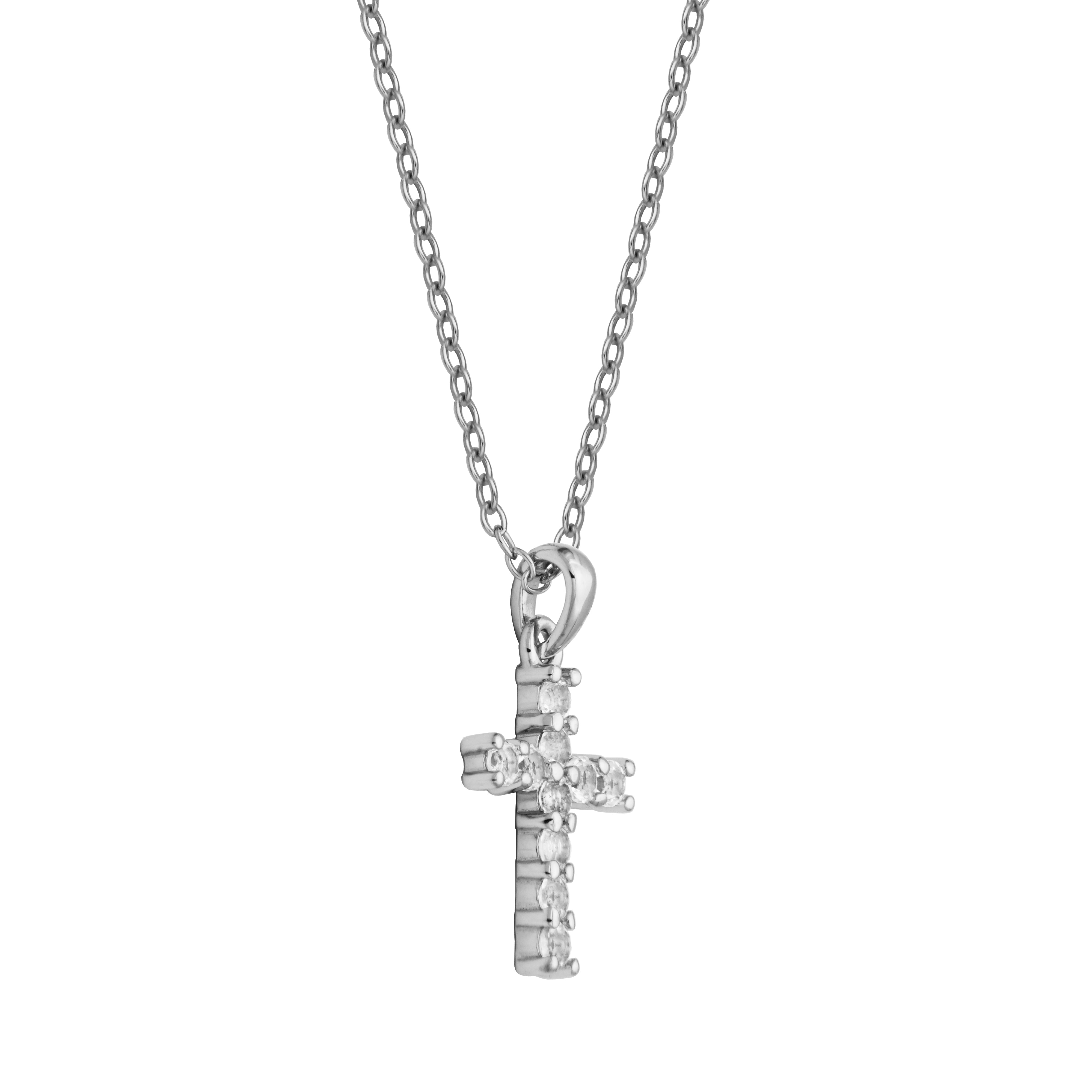Samuel B. "Mini Dazzle White Topaz Cross Pendant" Necklace