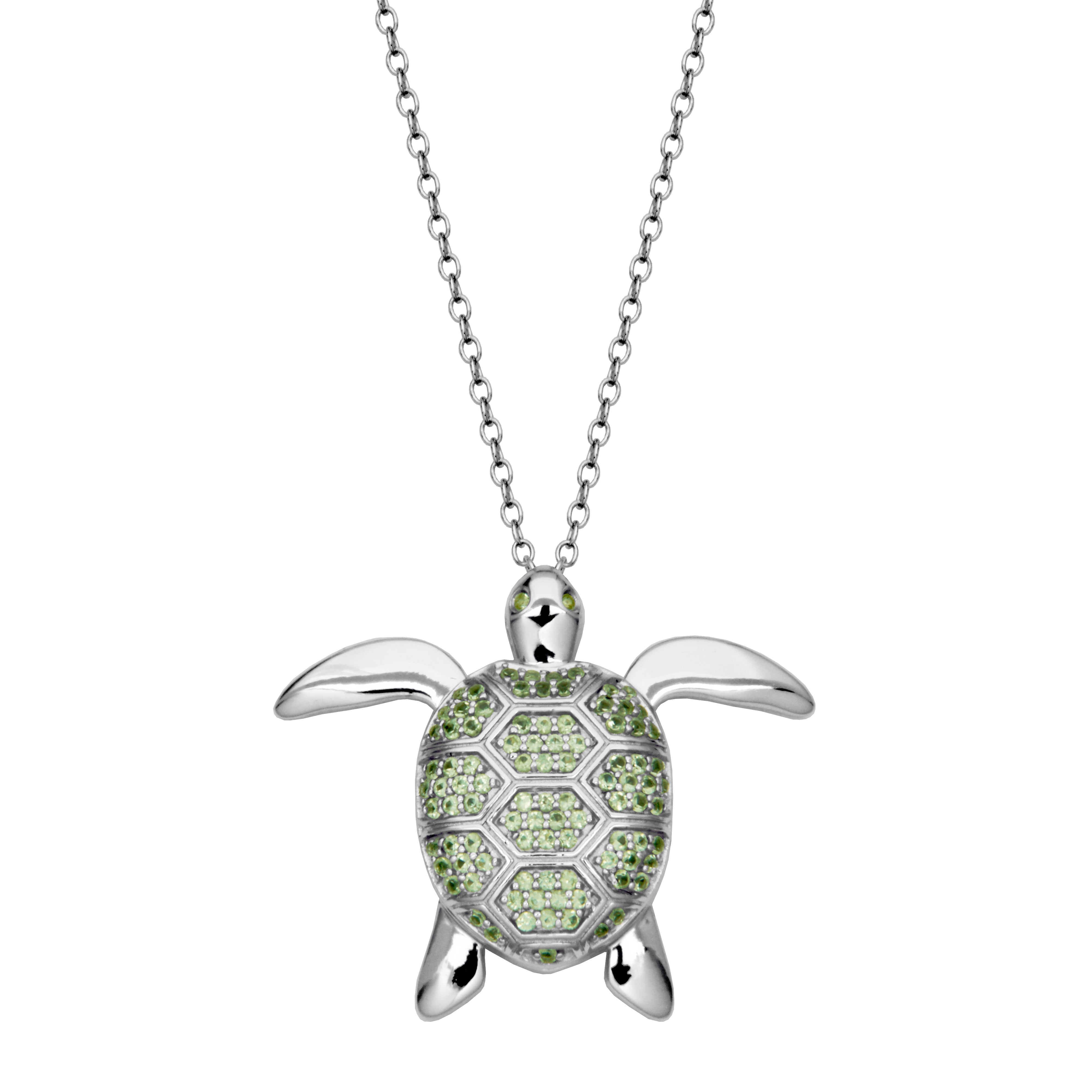 Samuel B. Sterling Silver Peridot & White Topaz Turtle Pendant Necklace