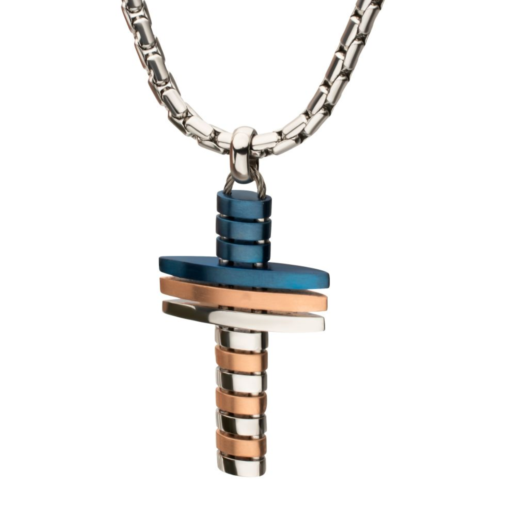 inox cross pendant on a white background