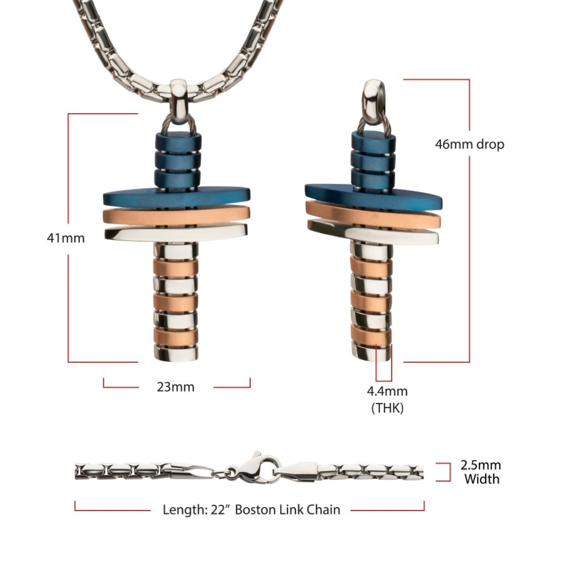 Jewelry necklace with measurements on a white background