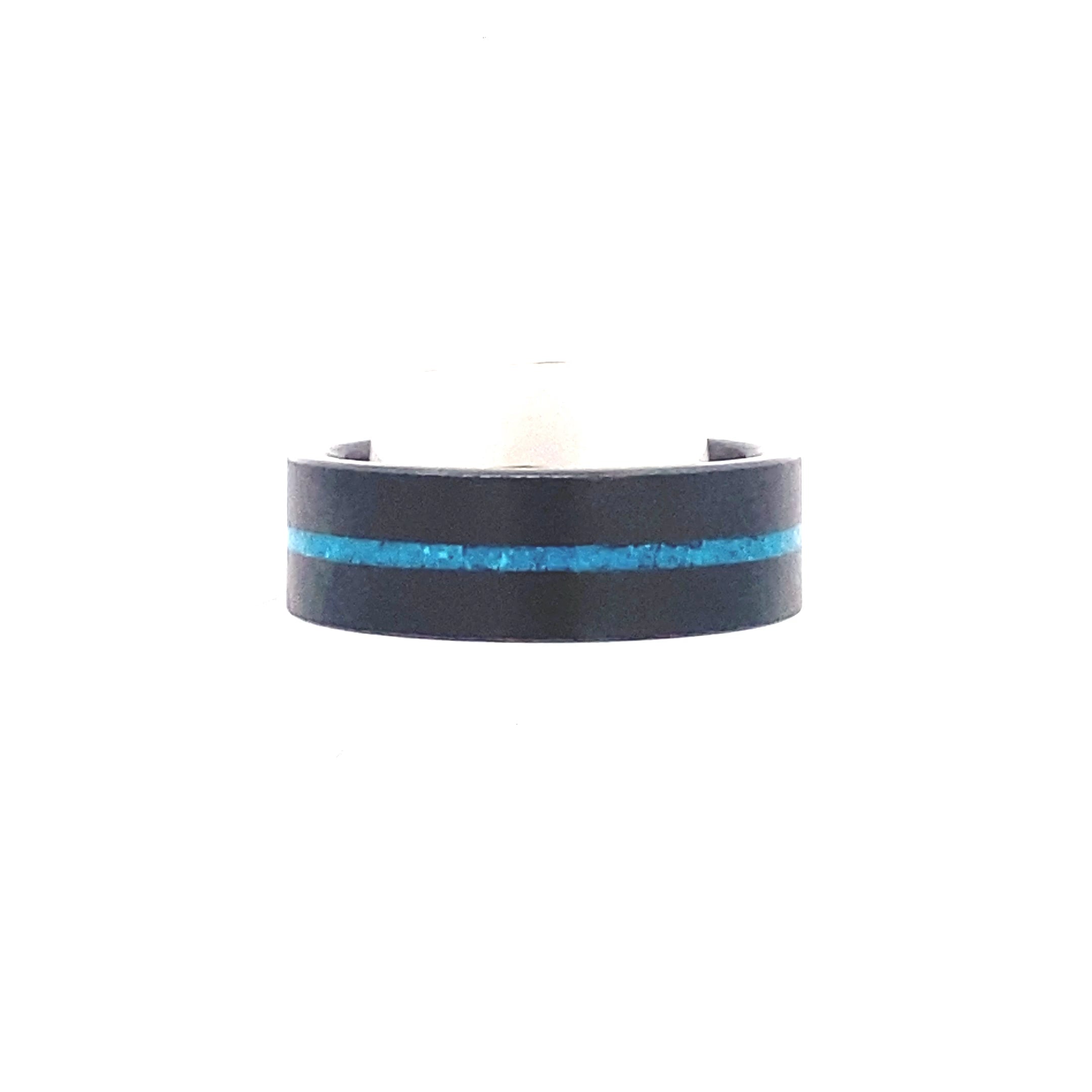 "TURQUOISE GRAIN" 8MM Men's Black Diamond Ceramic Ring with Turquoise Inlay