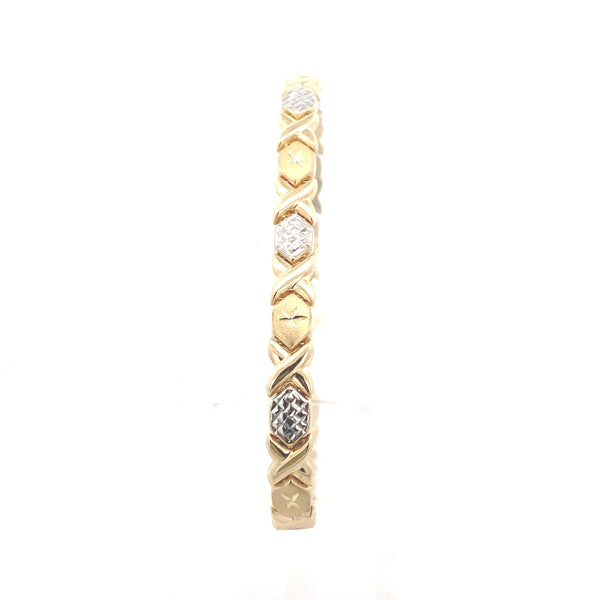 10K Two-Tone Gold Hollow 6MM Diamond-Cut Fancy Link  7-3/4" Bracelet