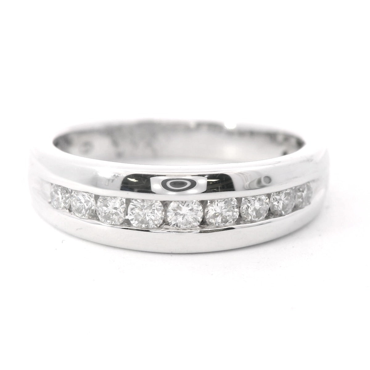Front view of 10K White Gold 1/2CT. Men's Diamond Channel-Set Wedding Band laying flat on a white background.