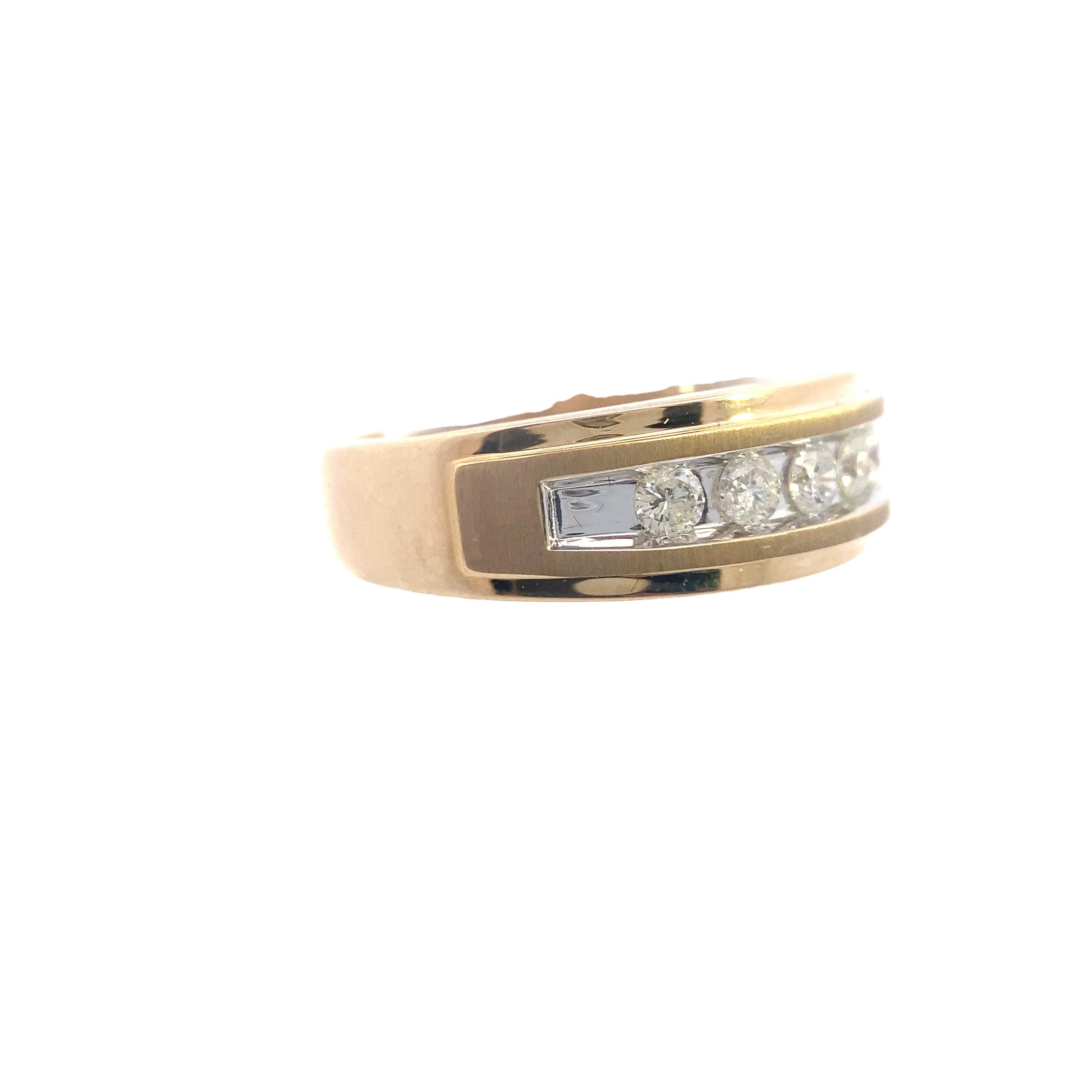 10K Yellow Gold 1/2CT. Diamond Brushed & Polished Men's Wedding Band