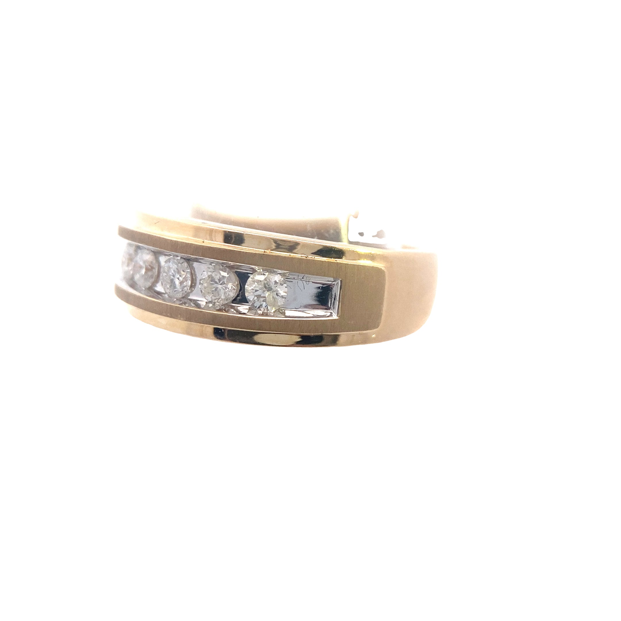 10K Yellow Gold 1/2CT. Diamond Brushed & Polished Men's Wedding Band