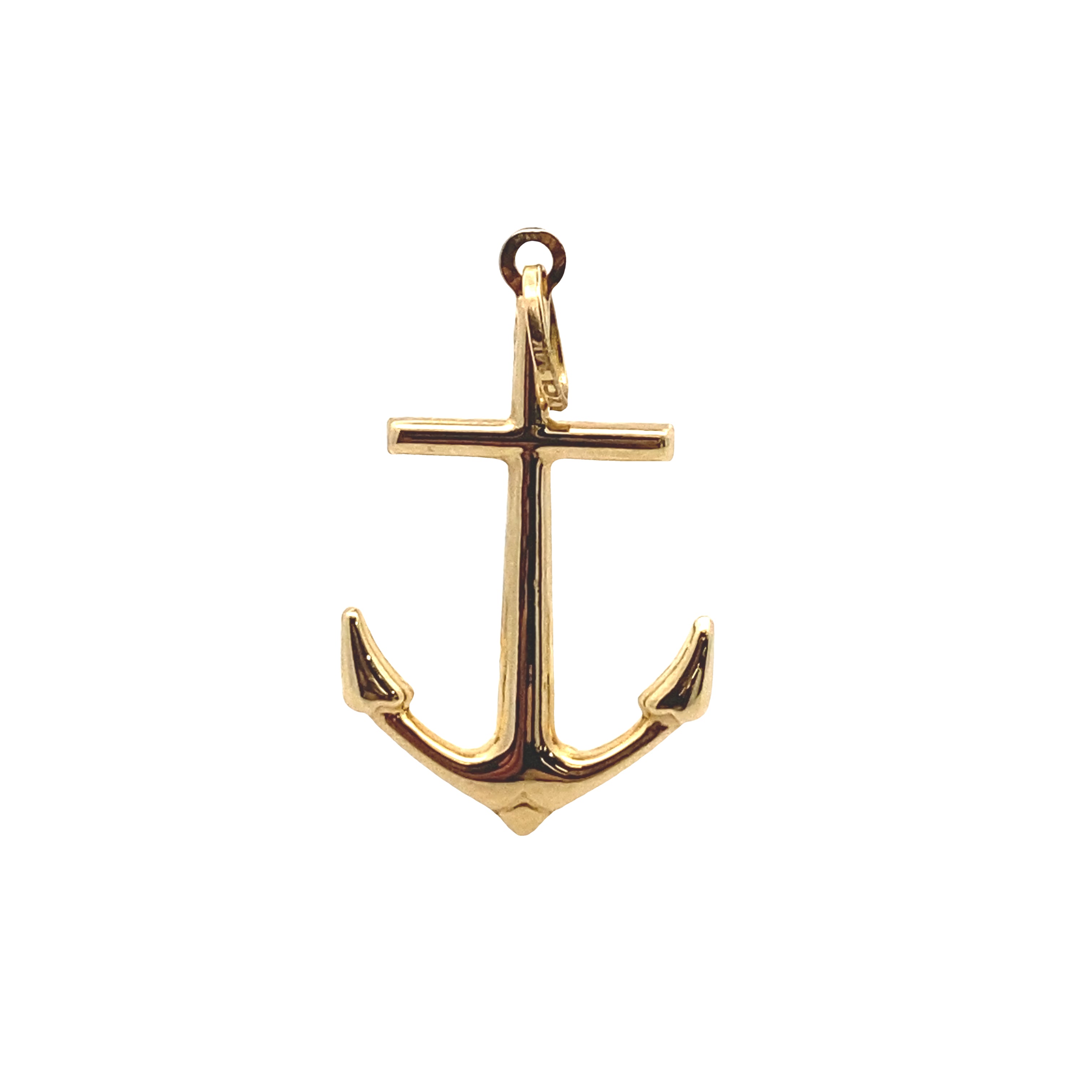 14K Yellow Gold Hollow Anchor Pendant without Chain