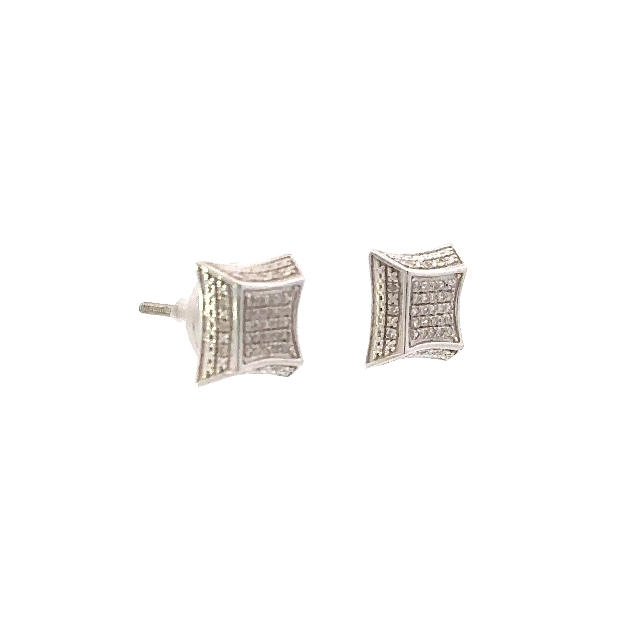 10K White Gold 1/5CT. Diamond Pave Square Screw Back Stud Earrings