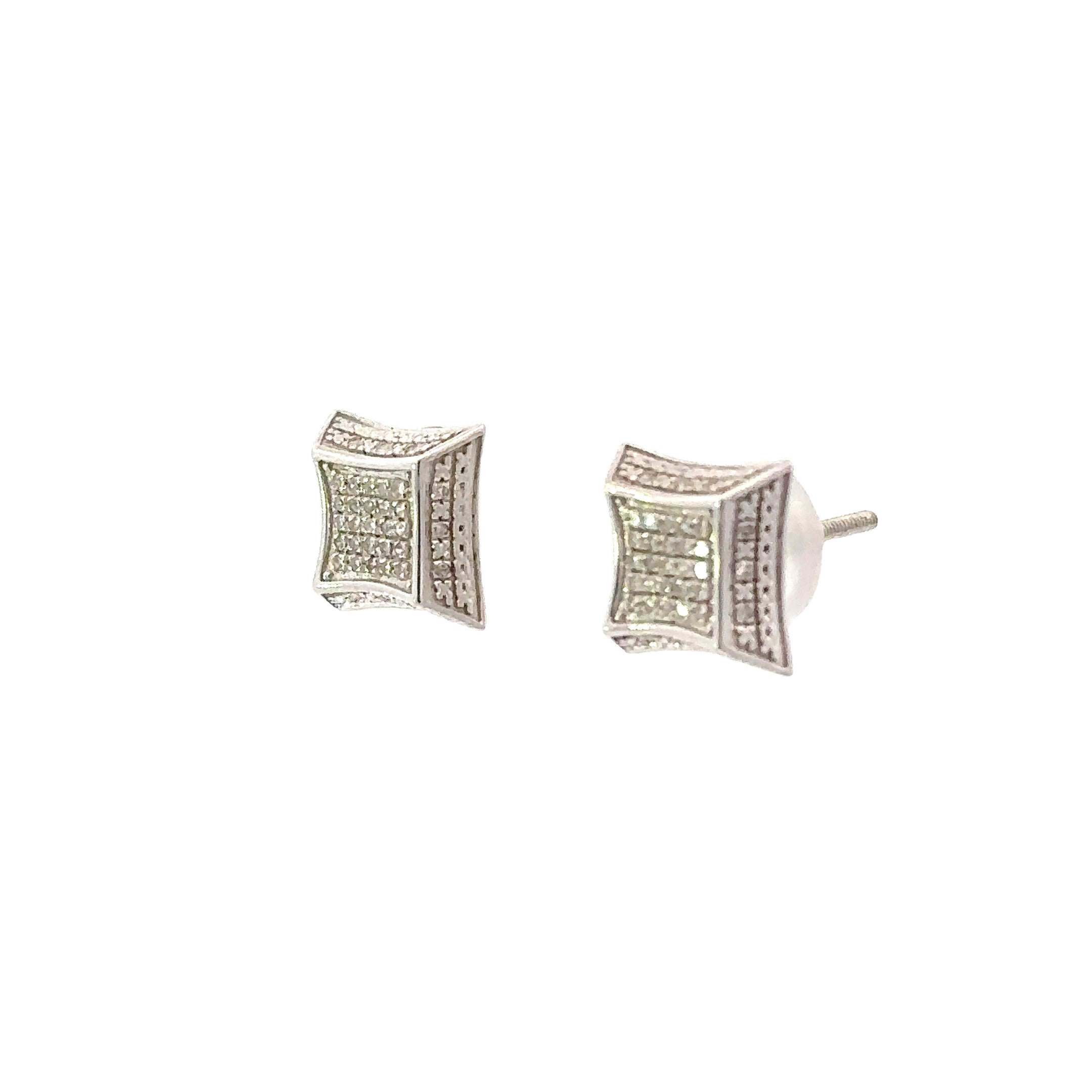 10K White Gold 1/5CT. Diamond Pave Square Screw Back Stud Earrings