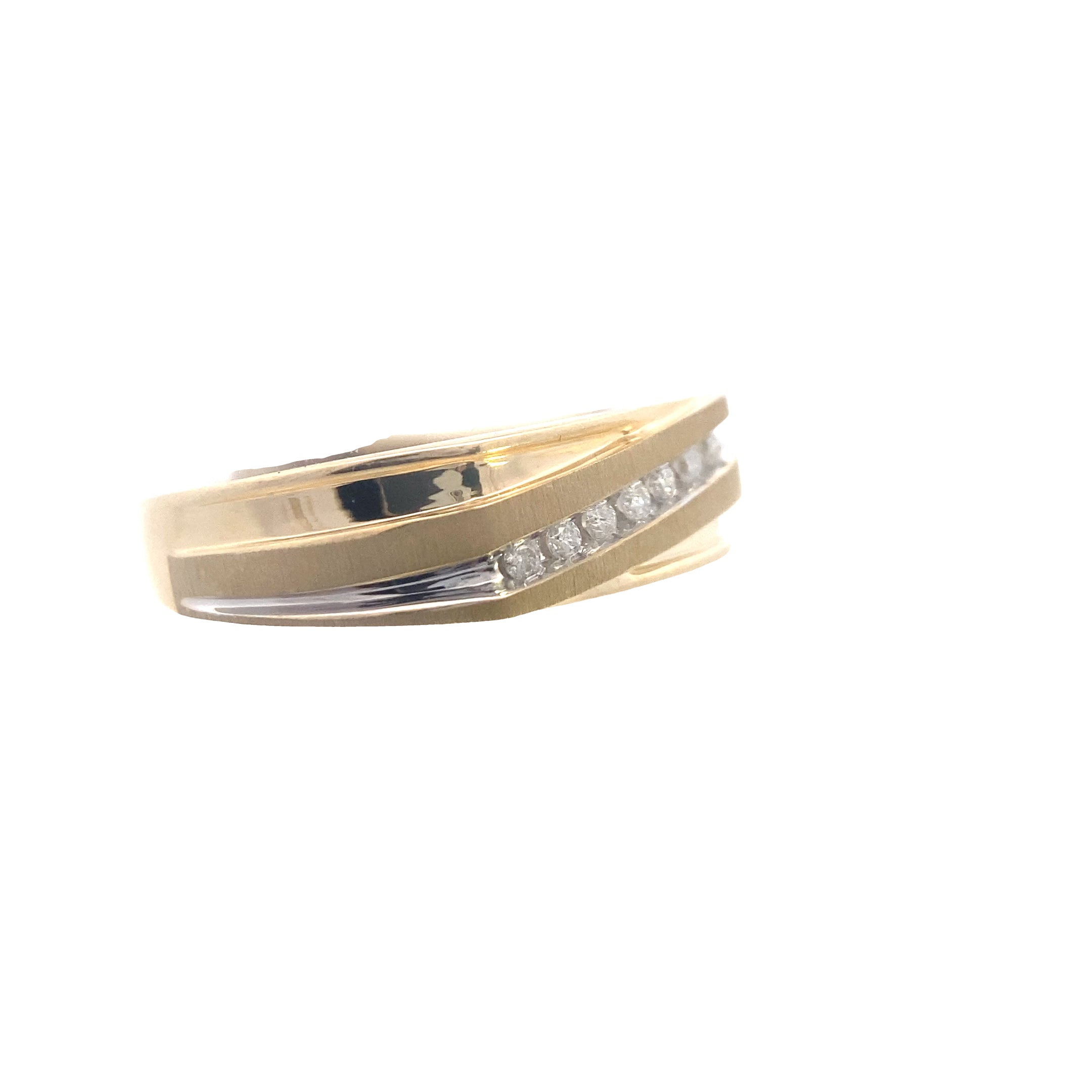 10K Yellow Gold 1/10CT. Men's Diamond Crossover 7-Stone Wedding Band
