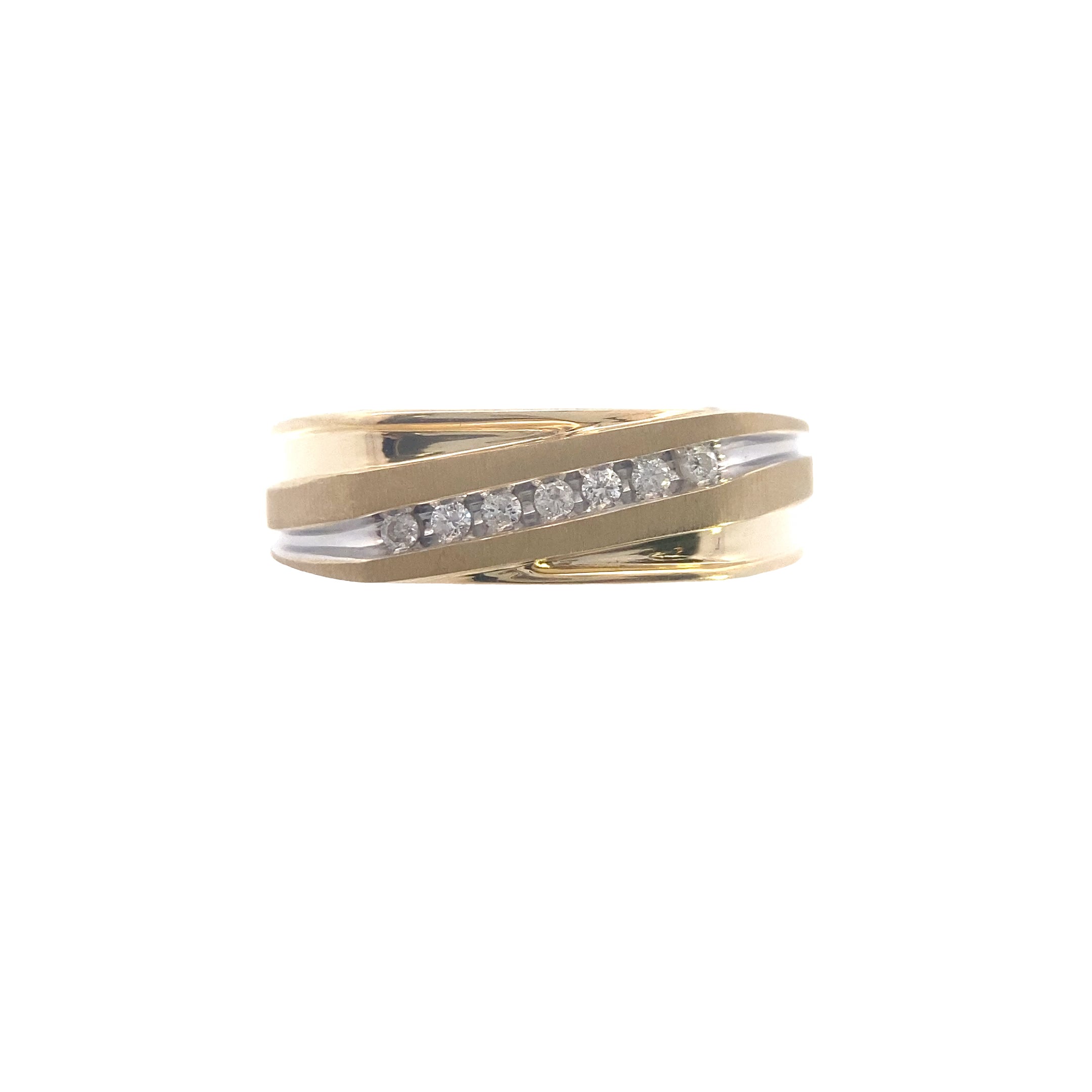 10K Yellow Gold 1/10CT. Men's Diamond Crossover 7-Stone Wedding Band