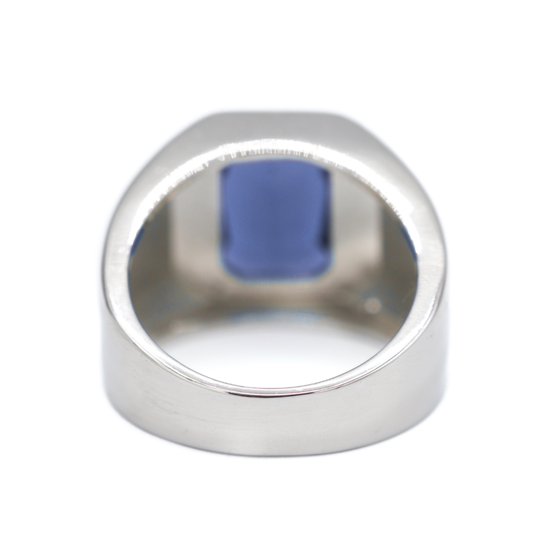 Back View of Sterling Silver Emerald-Cut Created Sapphire Bezel-Set Signet Ring