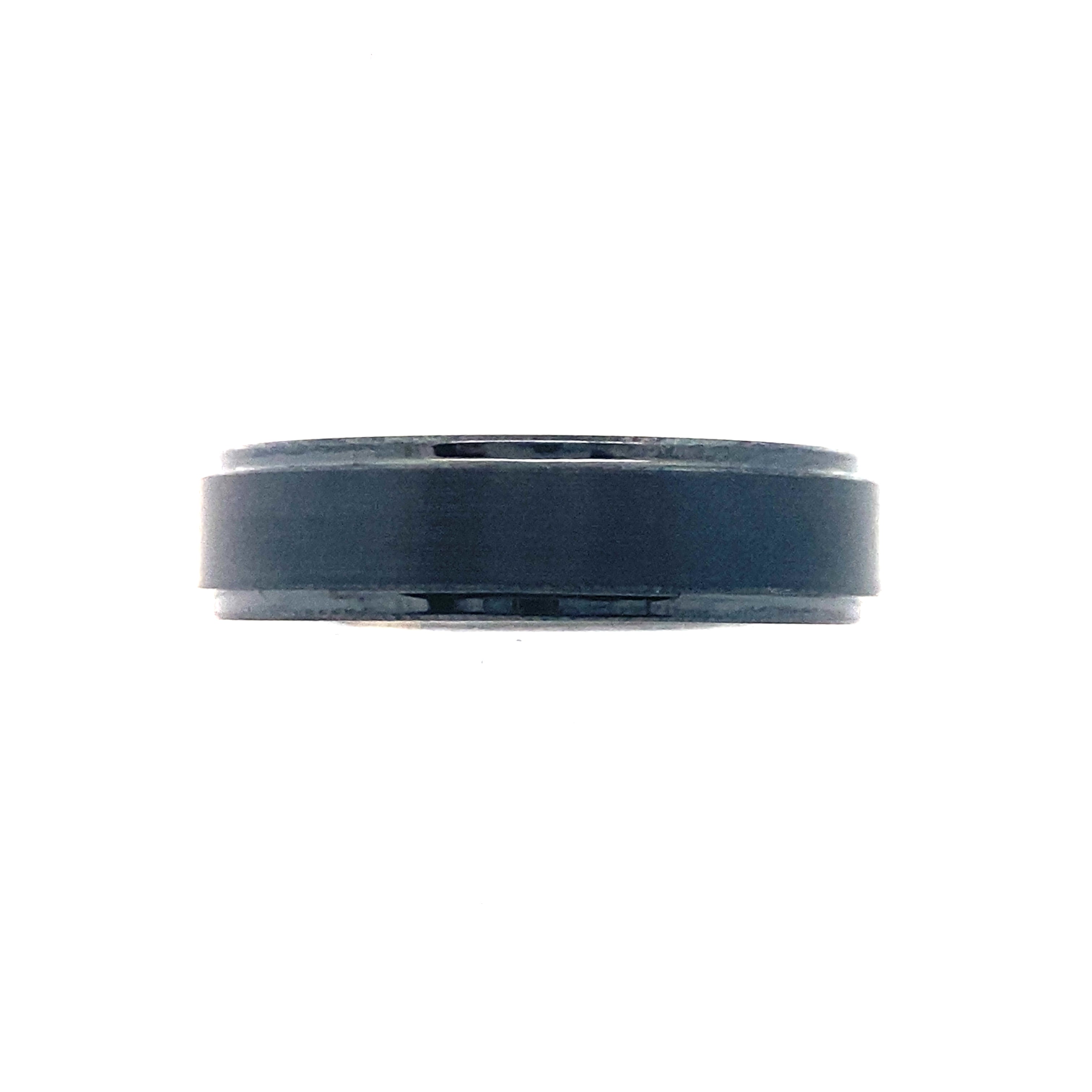 Men's 6MM Black Diamond Ceramic Ring with Flat Satin Finish & Recessed Edges