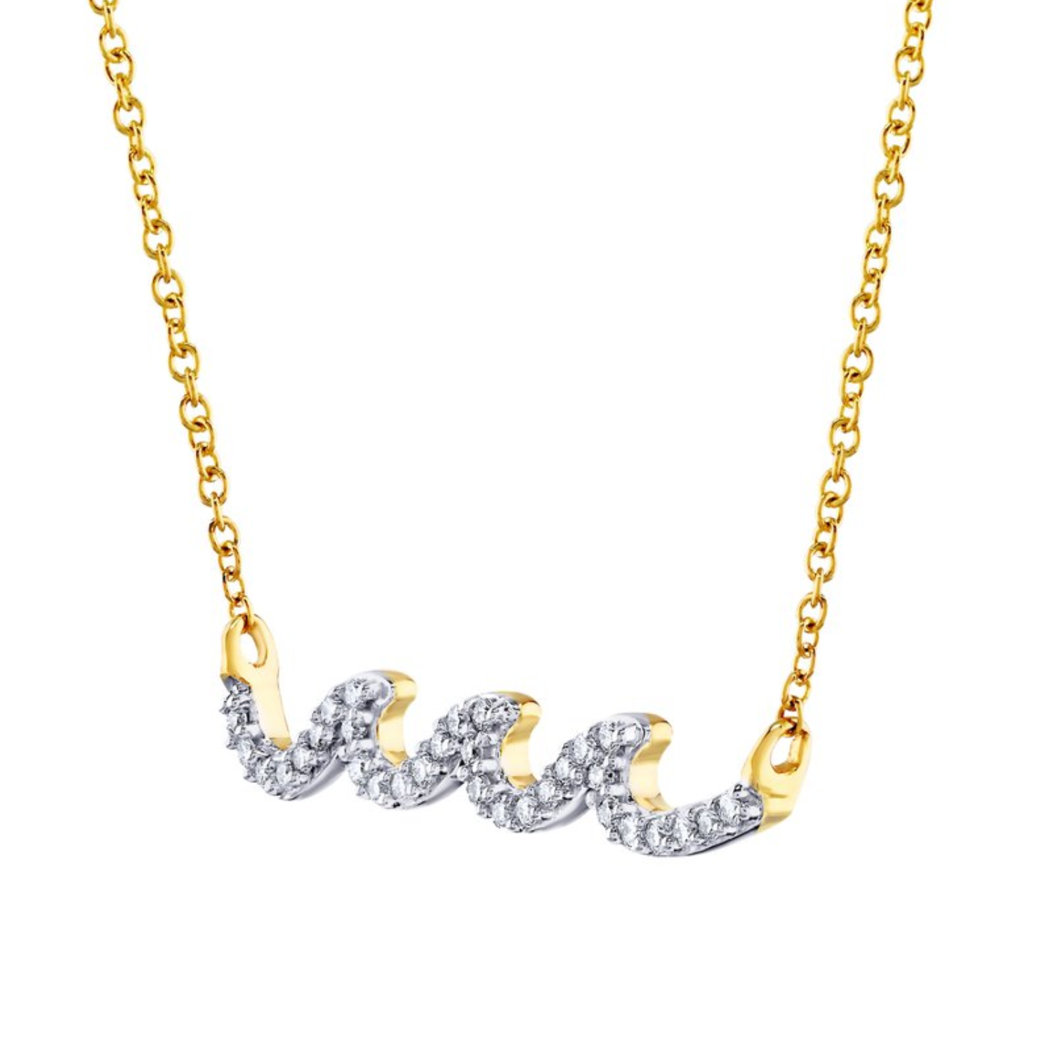 14K Yellow Gold 0.13CTW. Diamond Horizontal Wave Bar Necklace