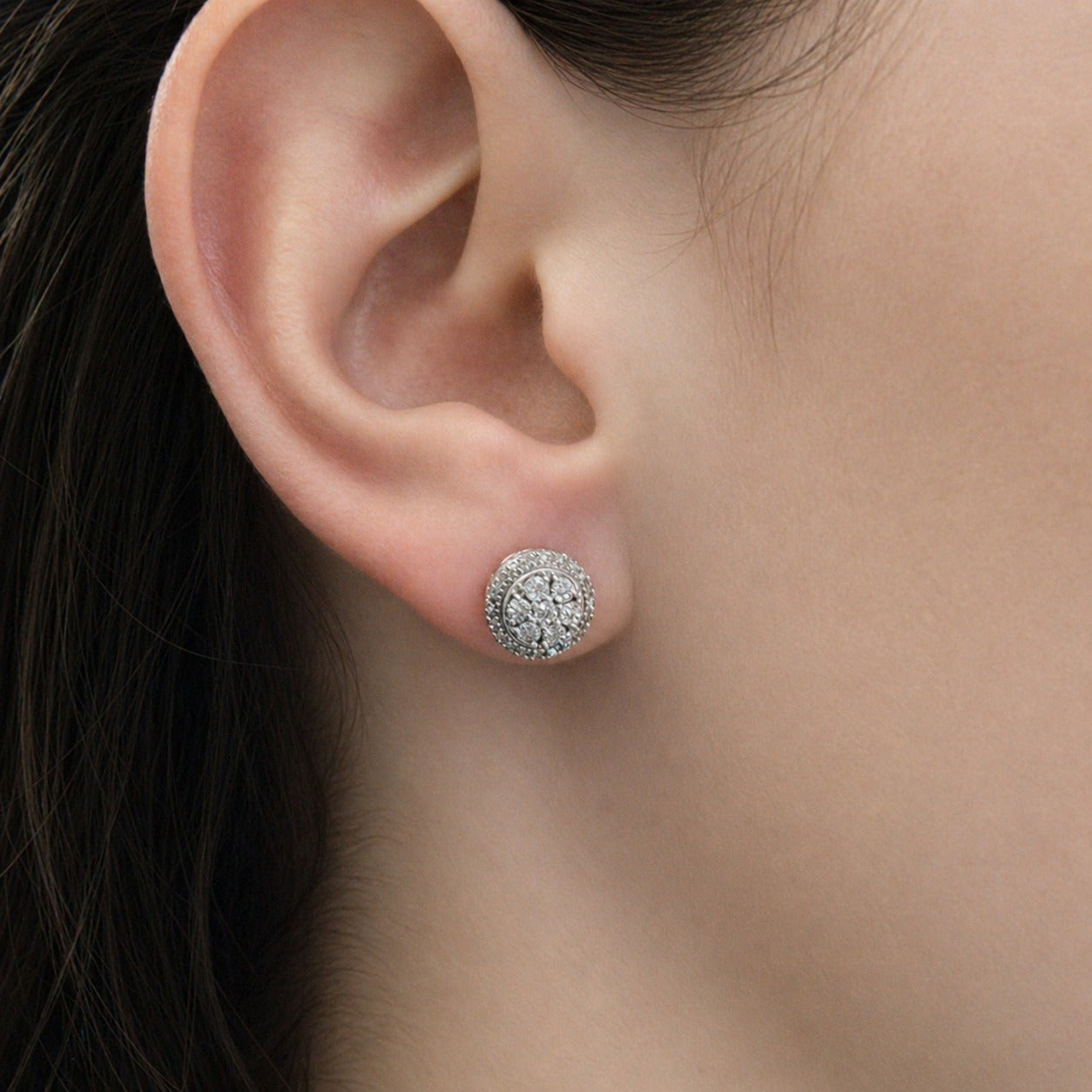 Estate Collection: Sterling Silver Natural Diamond Halo Stud Earrings