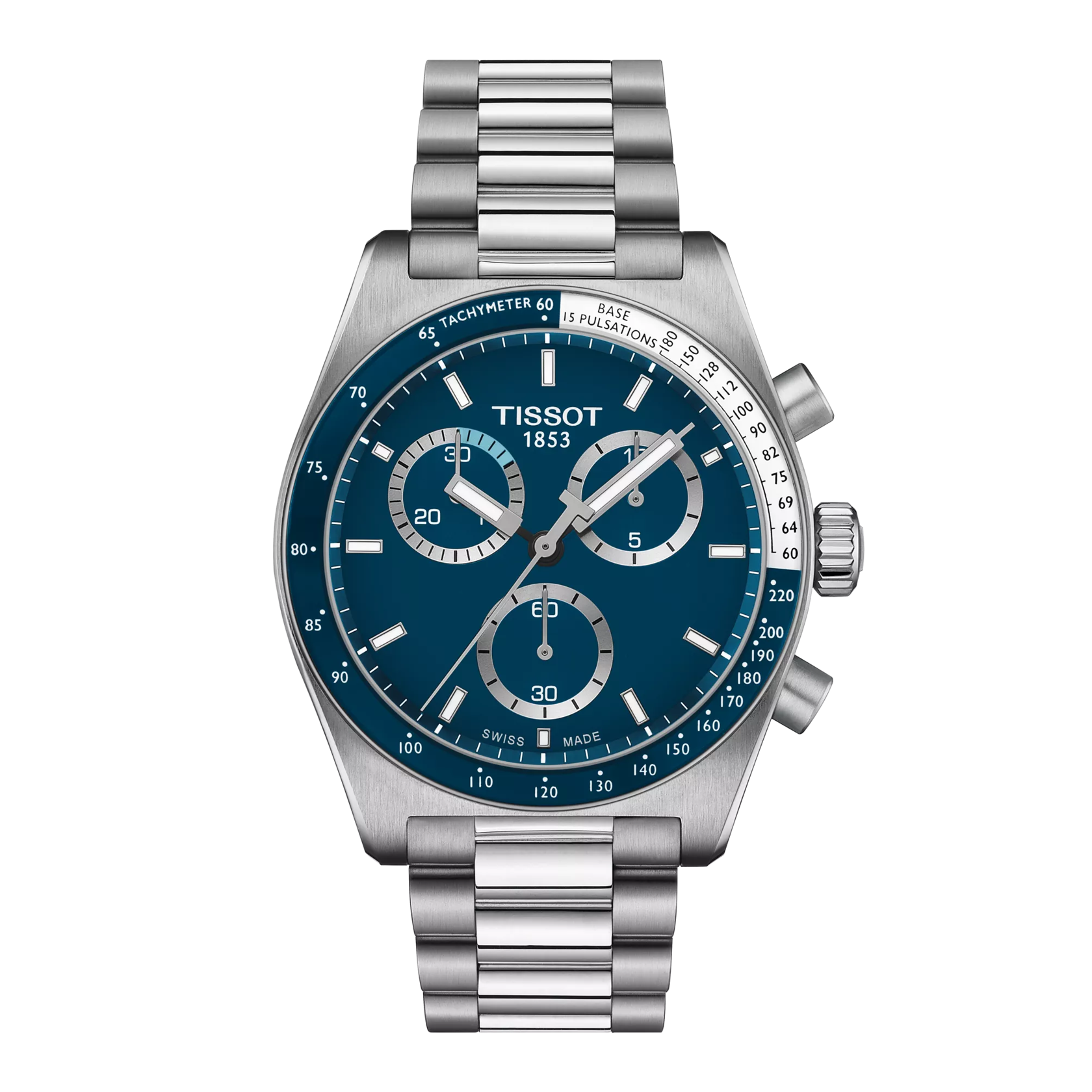 Tissot PR516 40mm Men's Sport Stainless Chronograph Quartz Silver Dial Navy Face Watch