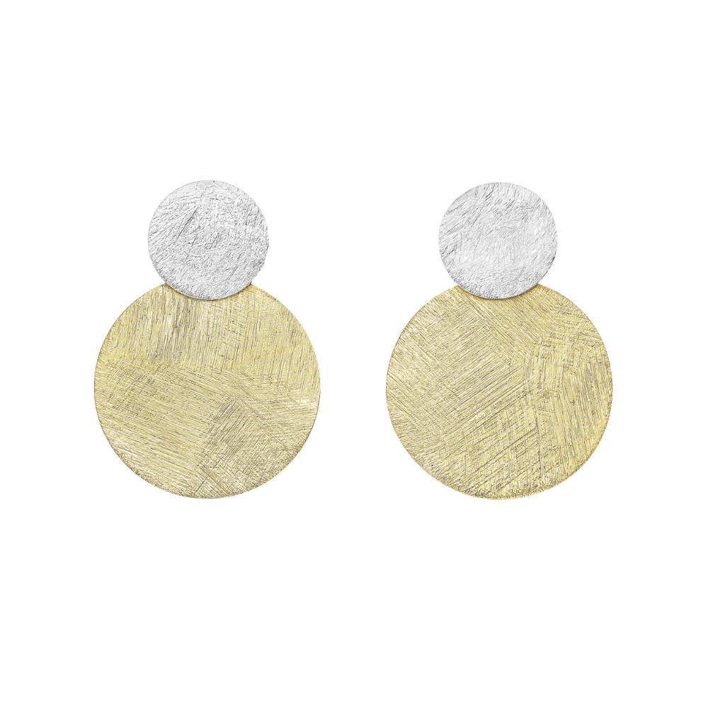 Sterling Silver & Gold-Plated Disc Dangle Stud Earrings on white background