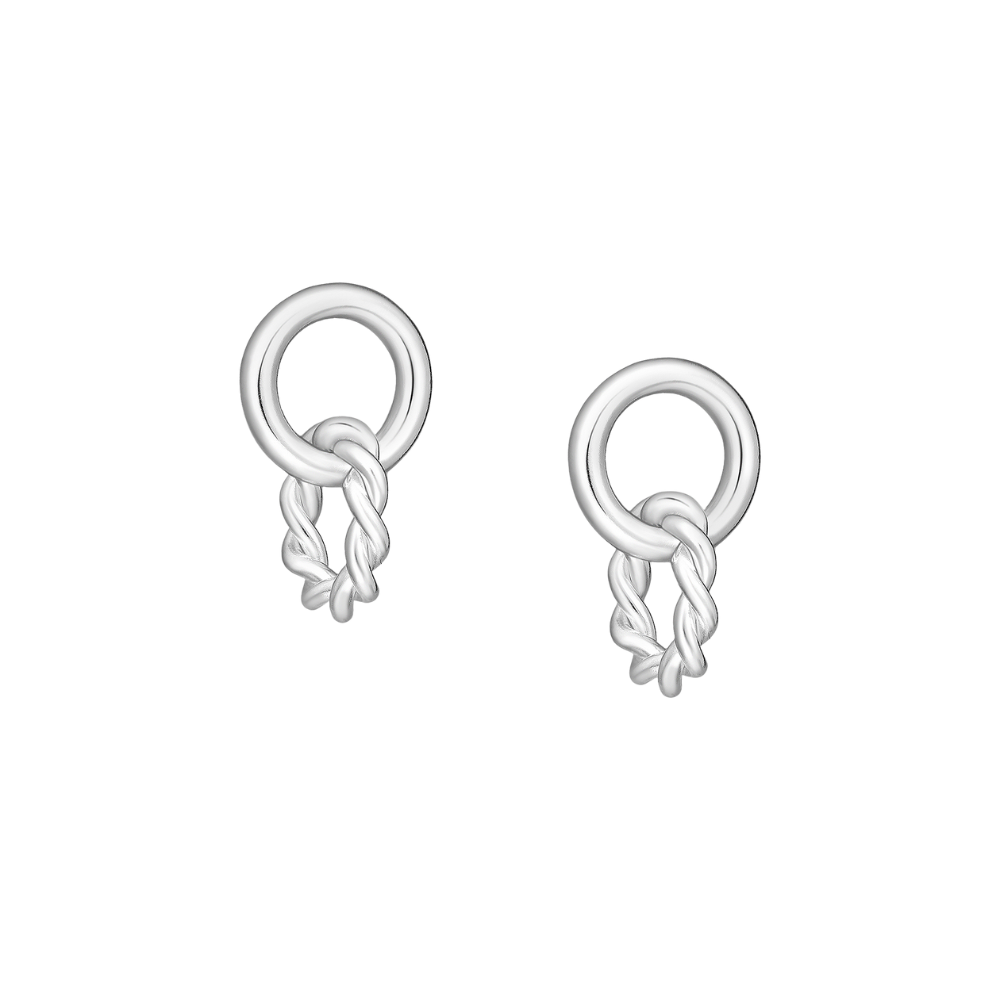 Sterling Silver Polished and Rope Open Link Dangle Stud Earrings
