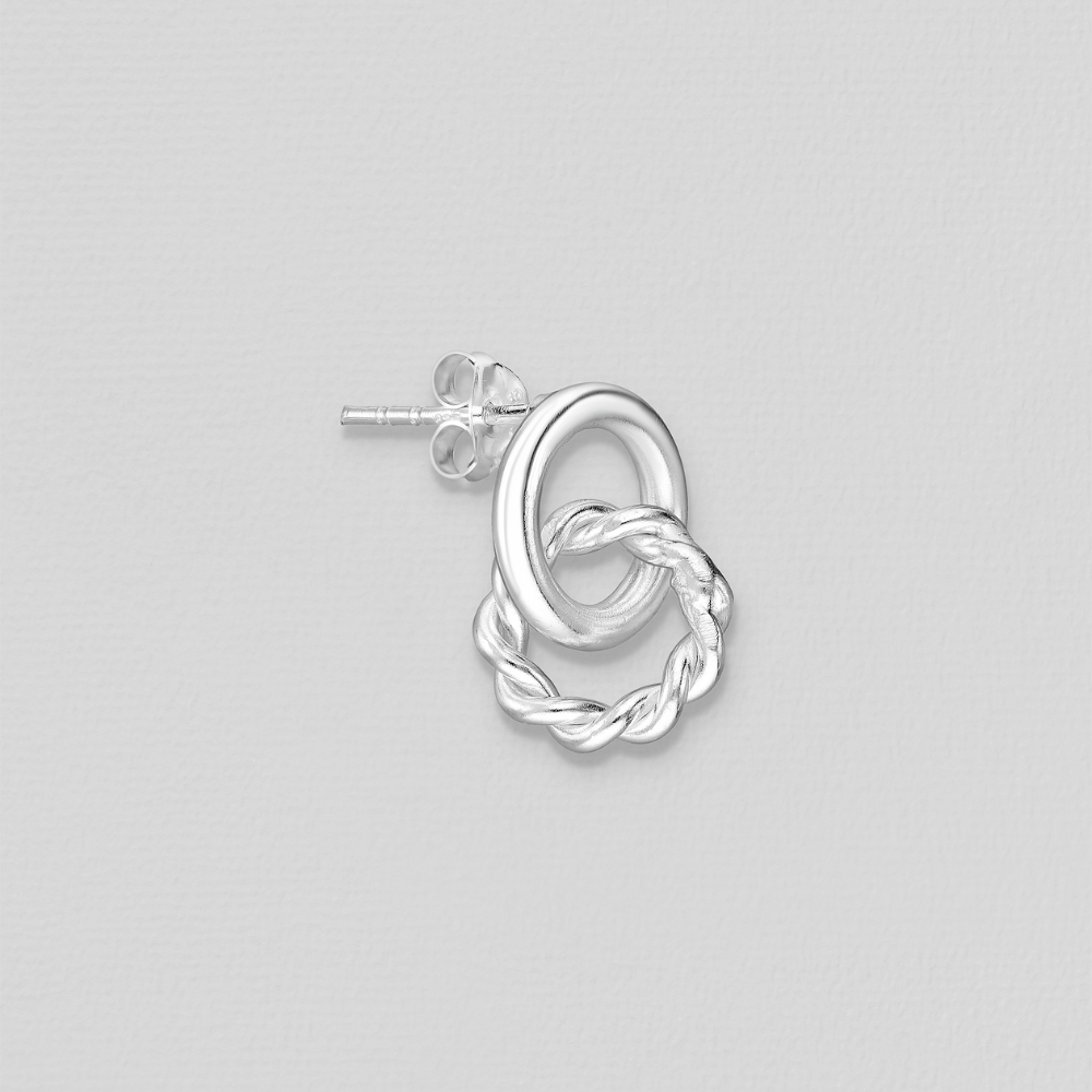 Sterling Silver Polished and Rope Open Link Dangle Stud Earrings