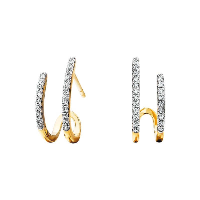 Front View Berco 10K Yellow Gold 0.13CTW Diamond Double Row Hoop Earrings