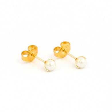 14K Yellow Gold 4MM Simulated White Pearl Piercing Stud