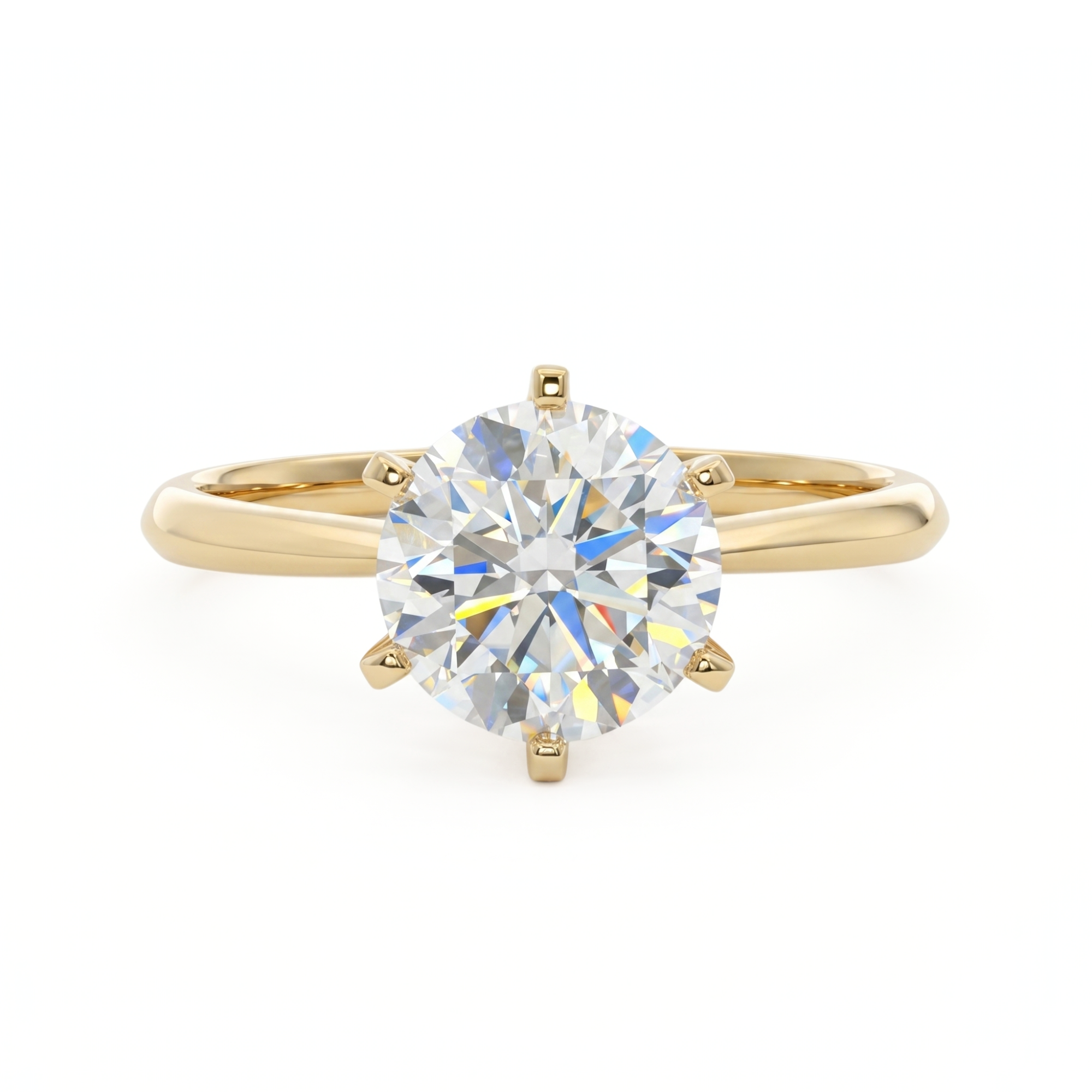 14K Yellow Gold 2CT. Moissanite Round 6-Prong Engagement Ring