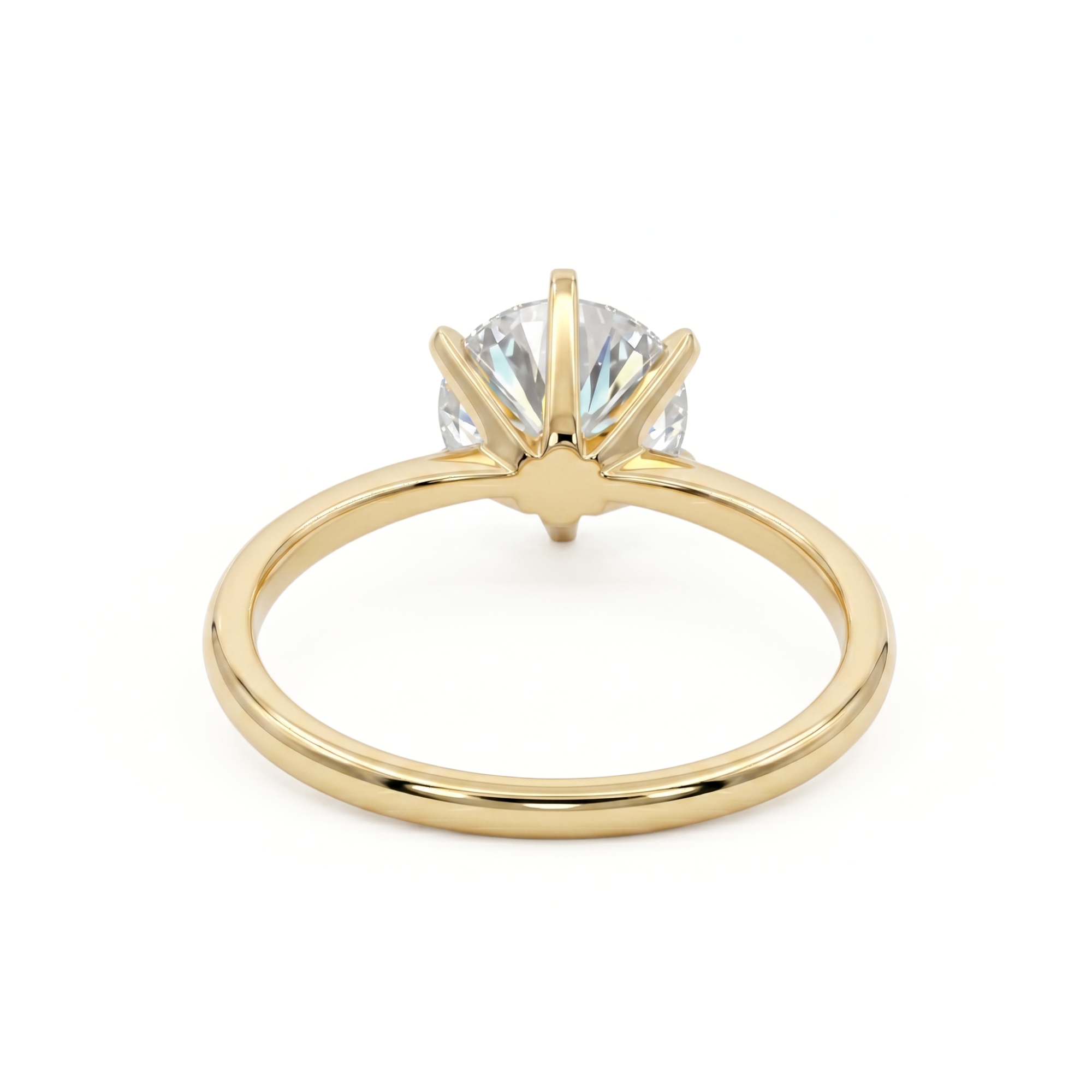 14K Yellow Gold 2CT. Moissanite Round 6-Prong Engagement Ring