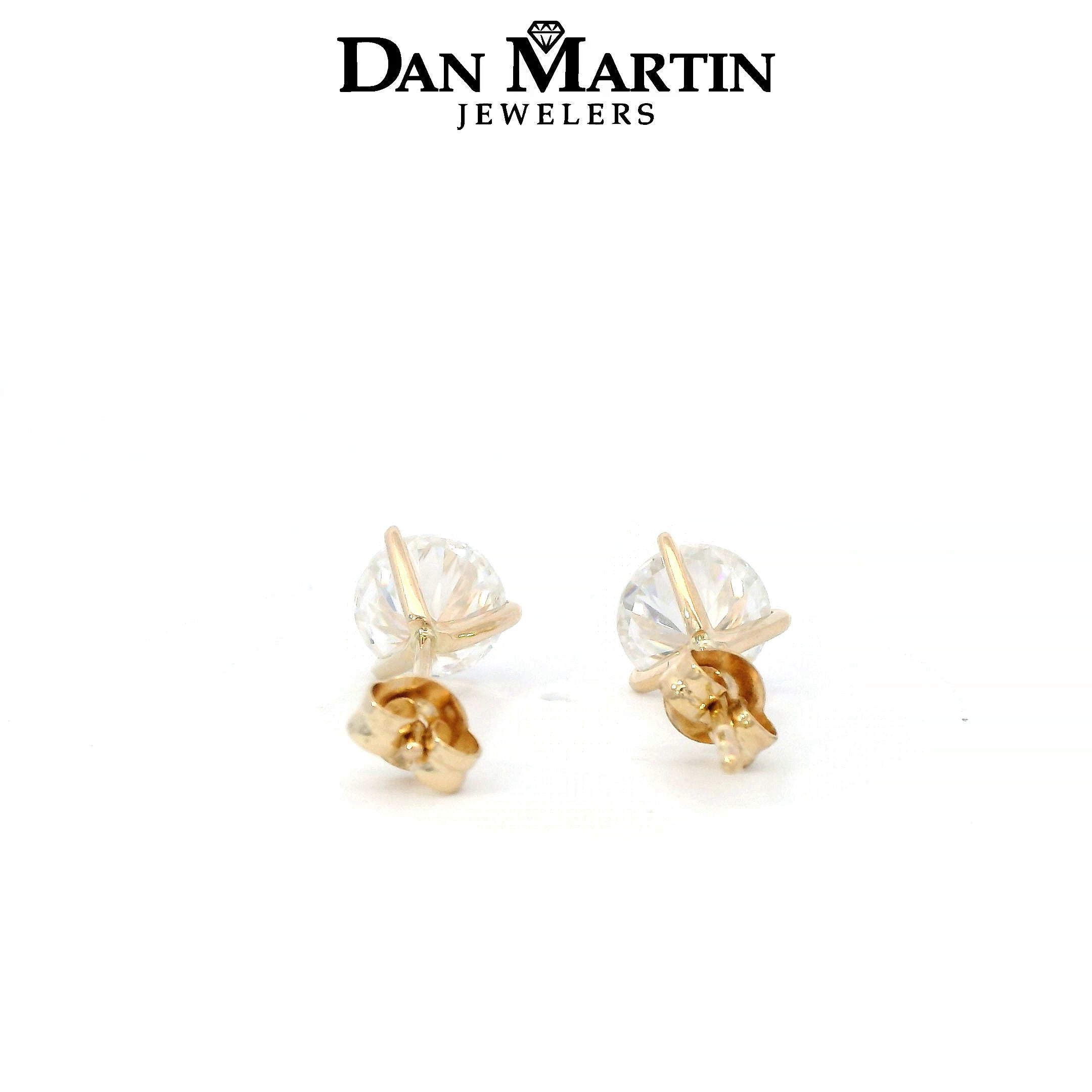 14K Yellow Gold 2CTW. Moissanite 3-Prong Martini-Set Stud Earrings