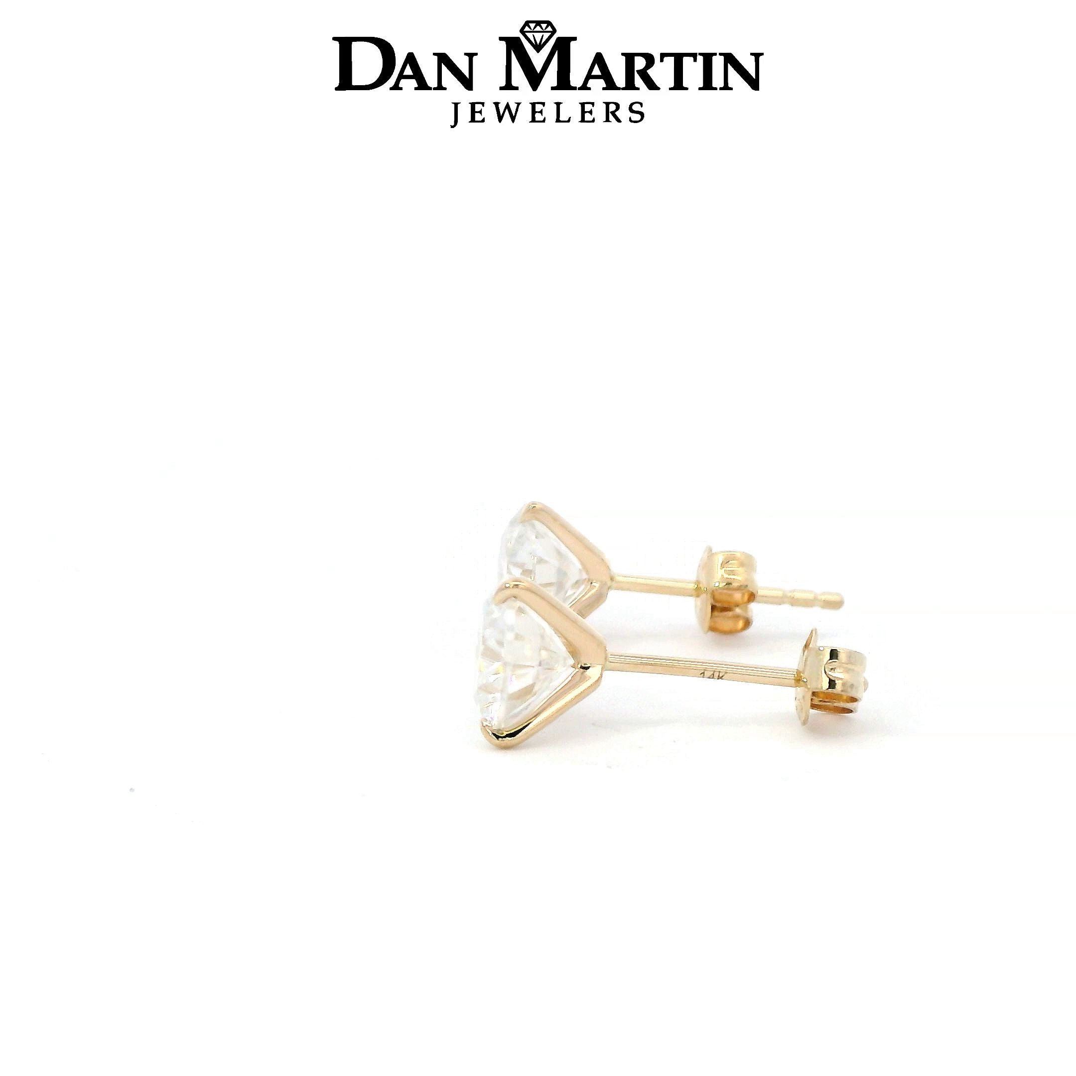14K Yellow Gold 2CTW. Moissanite 3-Prong Martini-Set Stud Earrings