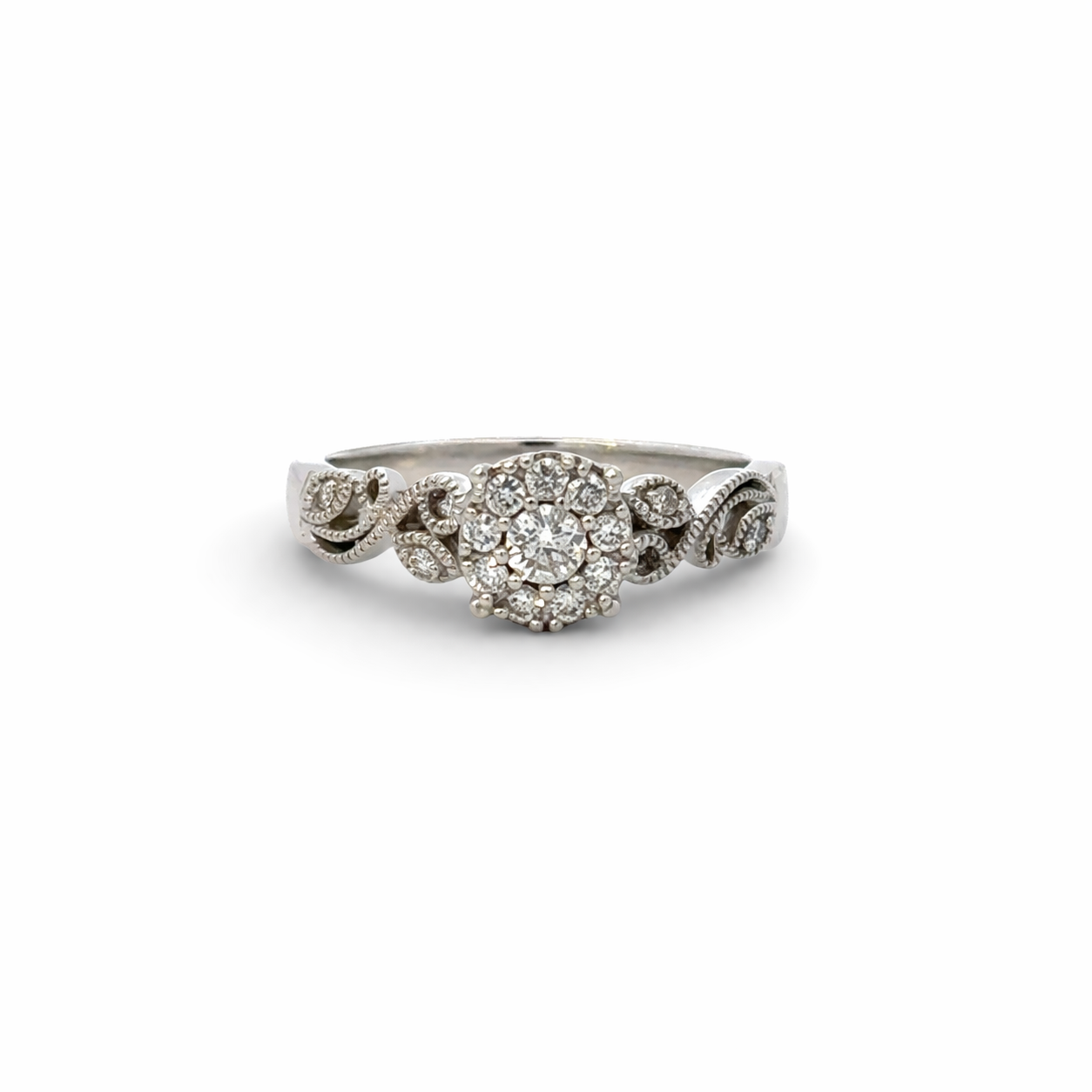 Estate Collection: 10K White Gold 0.13CTW. Natural Diamond Halo Engagement Ring