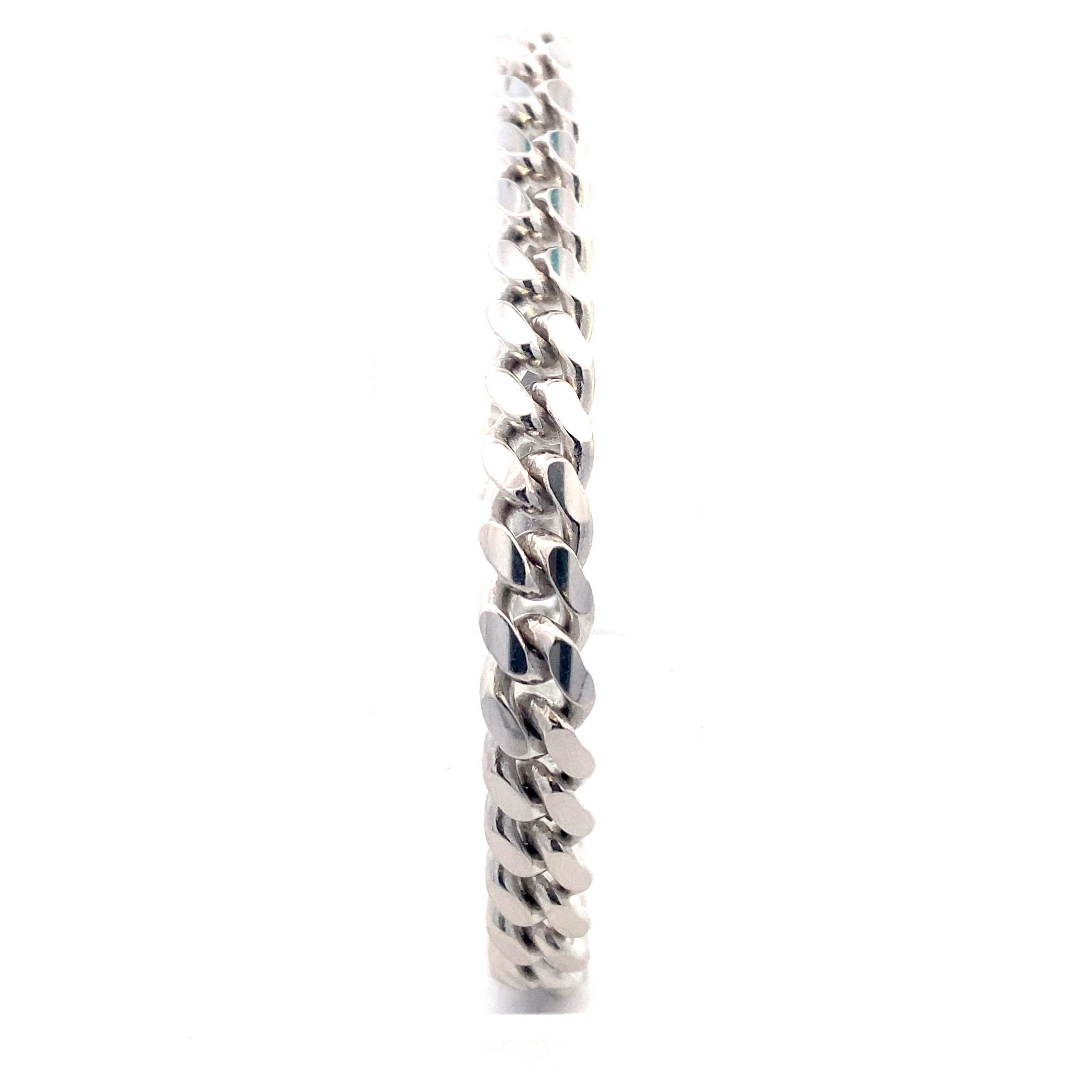 Sterling Silver Polished 8.5MM Curb Chain 9" Bracelet with Tennis Clasp