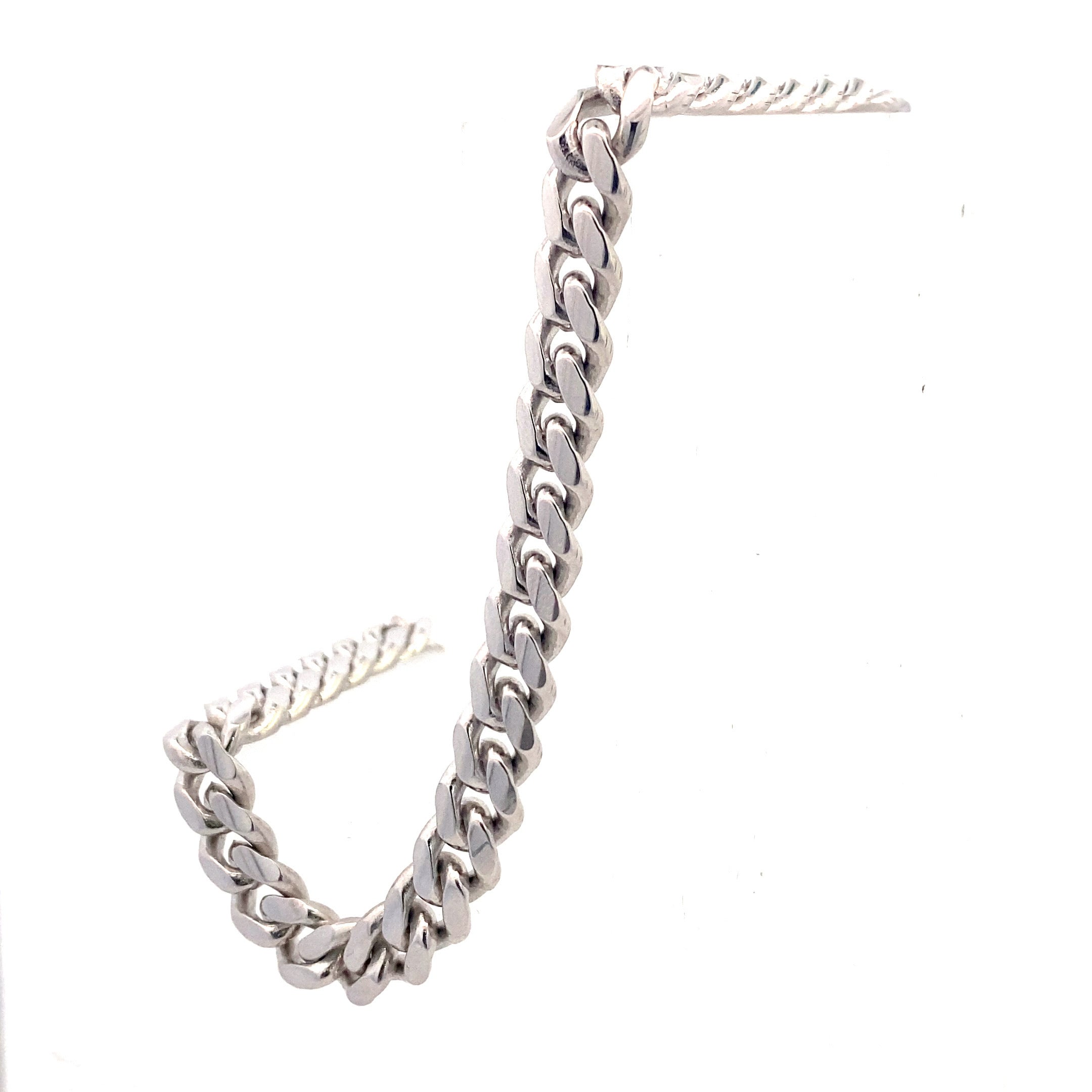 Sterling Silver Polished 8.5MM Curb Chain 9" Bracelet with Tennis Clasp