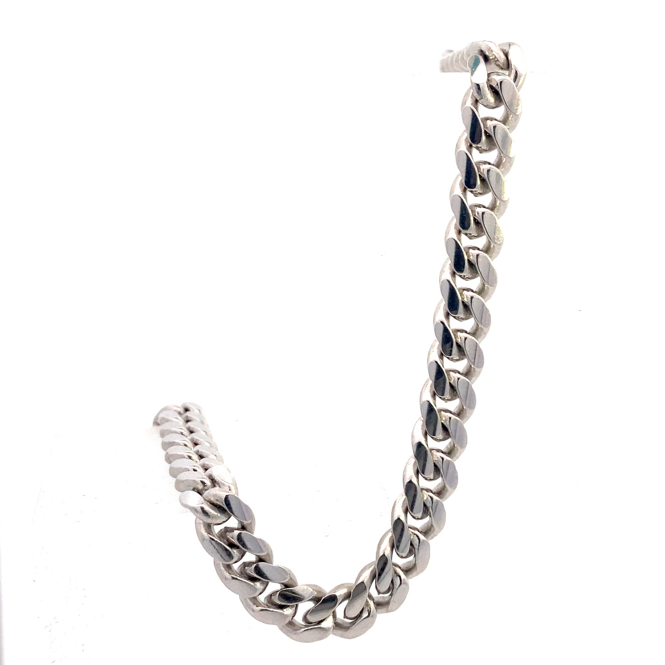 Sterling Silver Polished 8.5MM Curb Chain 9" Bracelet with Tennis Clasp
