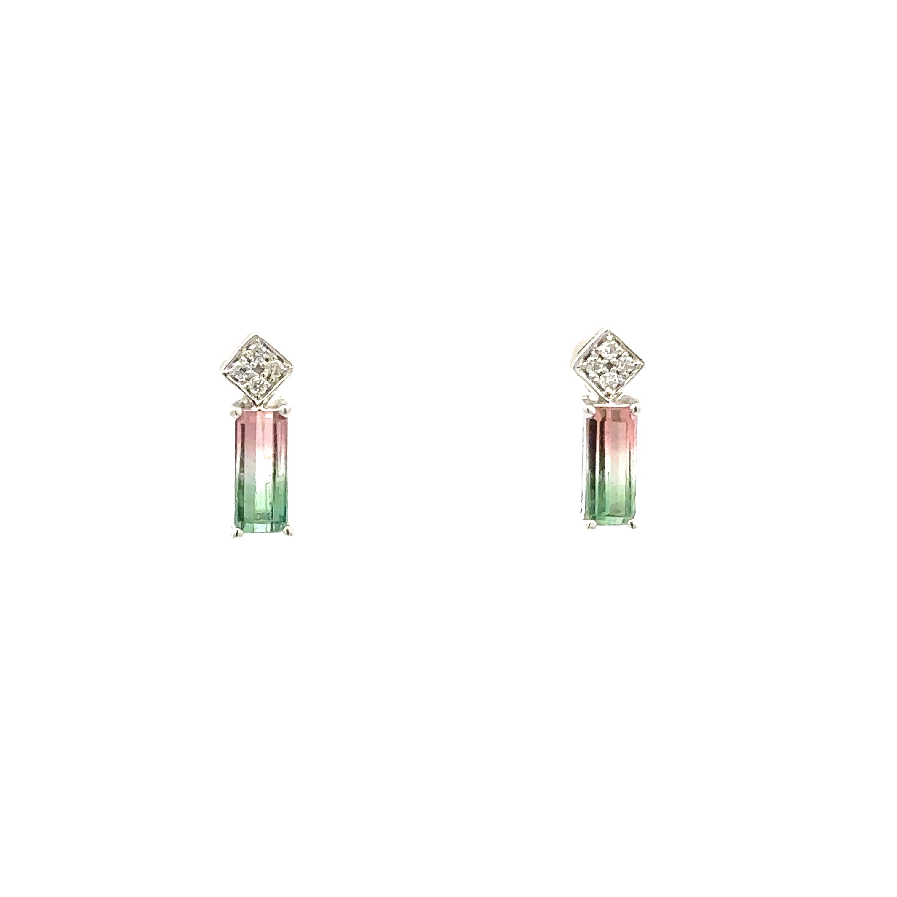 14K White Gold Watermelon Tourmaline & Diamond Stud Earrings