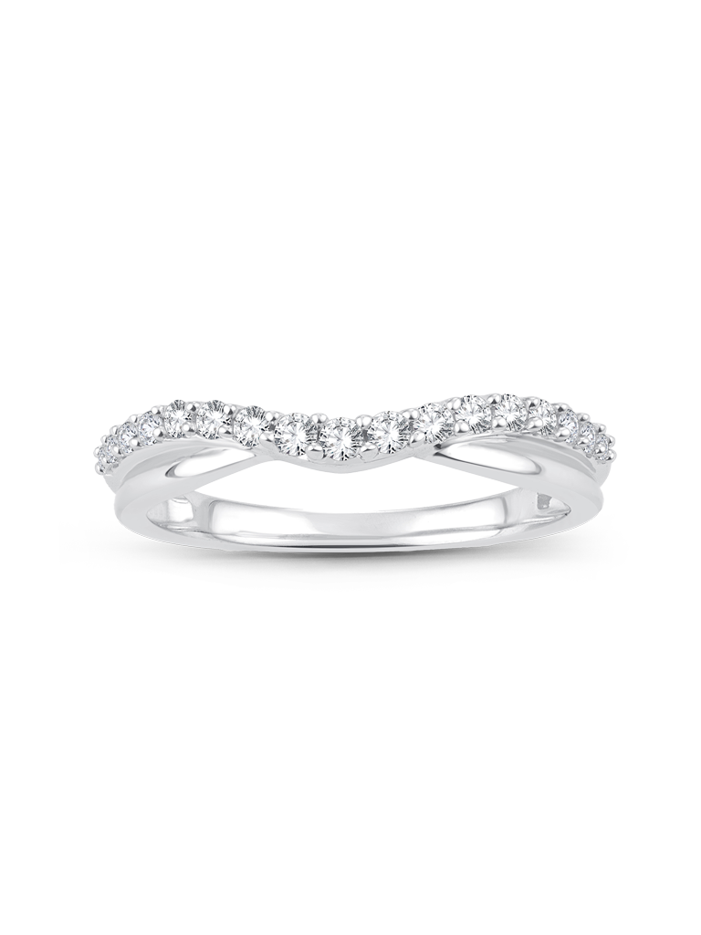 10K White Gold 1/4CT. Lab-Grown Diamond Contoured Two-Row Wedding Band