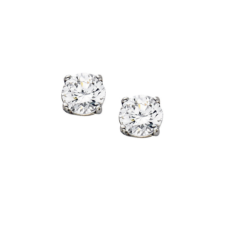 14K White Gold 4.00mm Basket Set Round Cubic Zirconia Stud Earrings