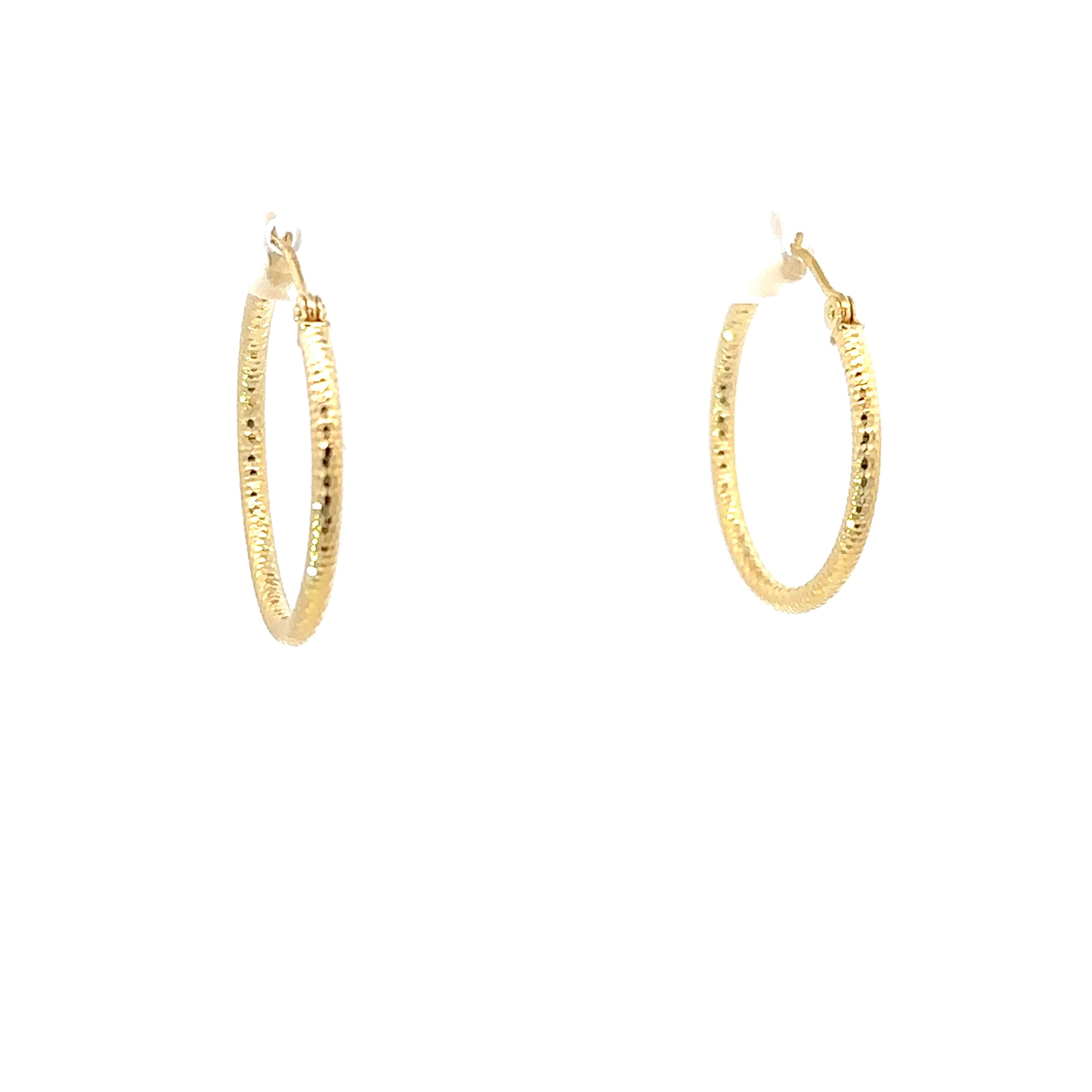 14K Yellow Gold 2x25MM Hoops Right Side View