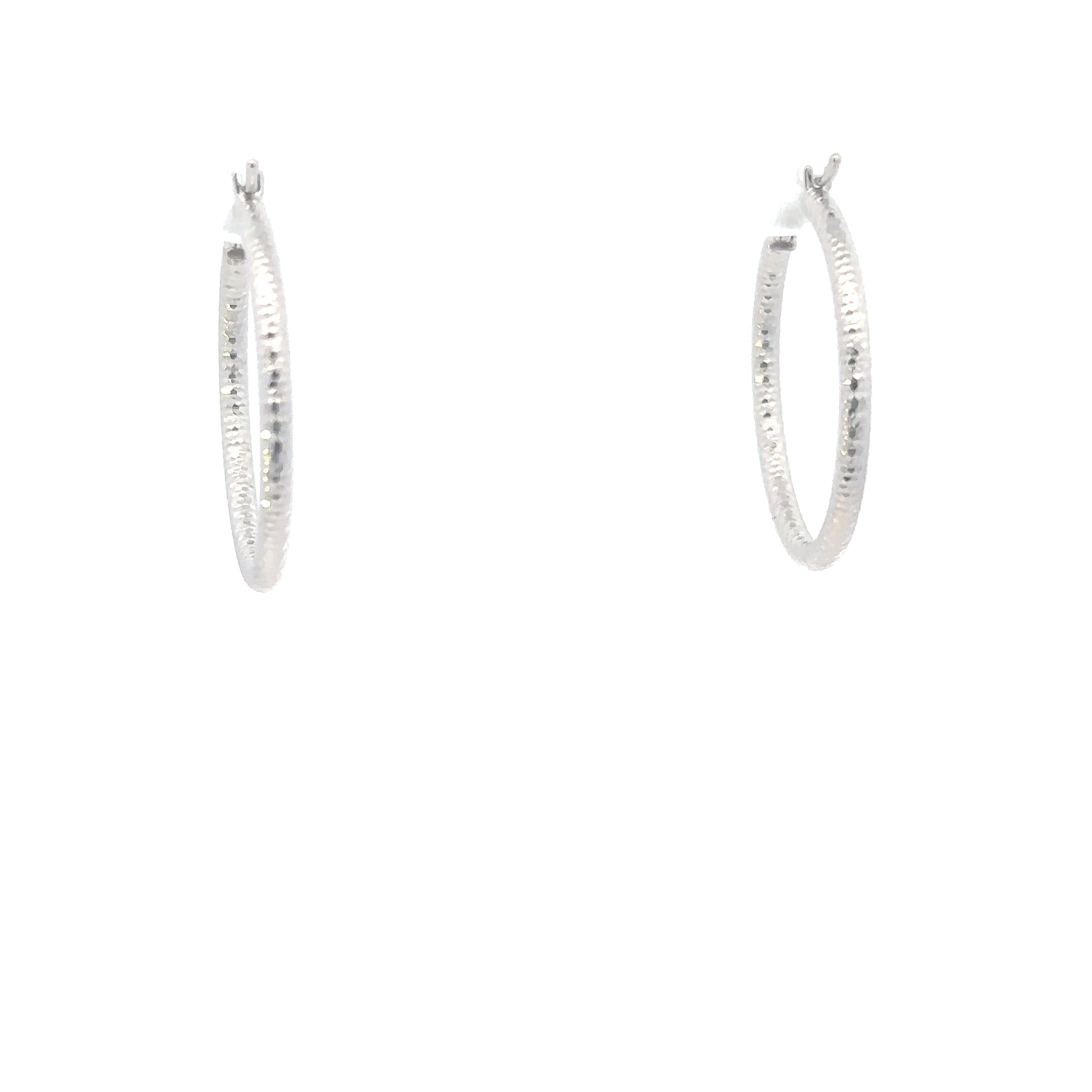 14K White Gold 2x25MM Hoops Front View