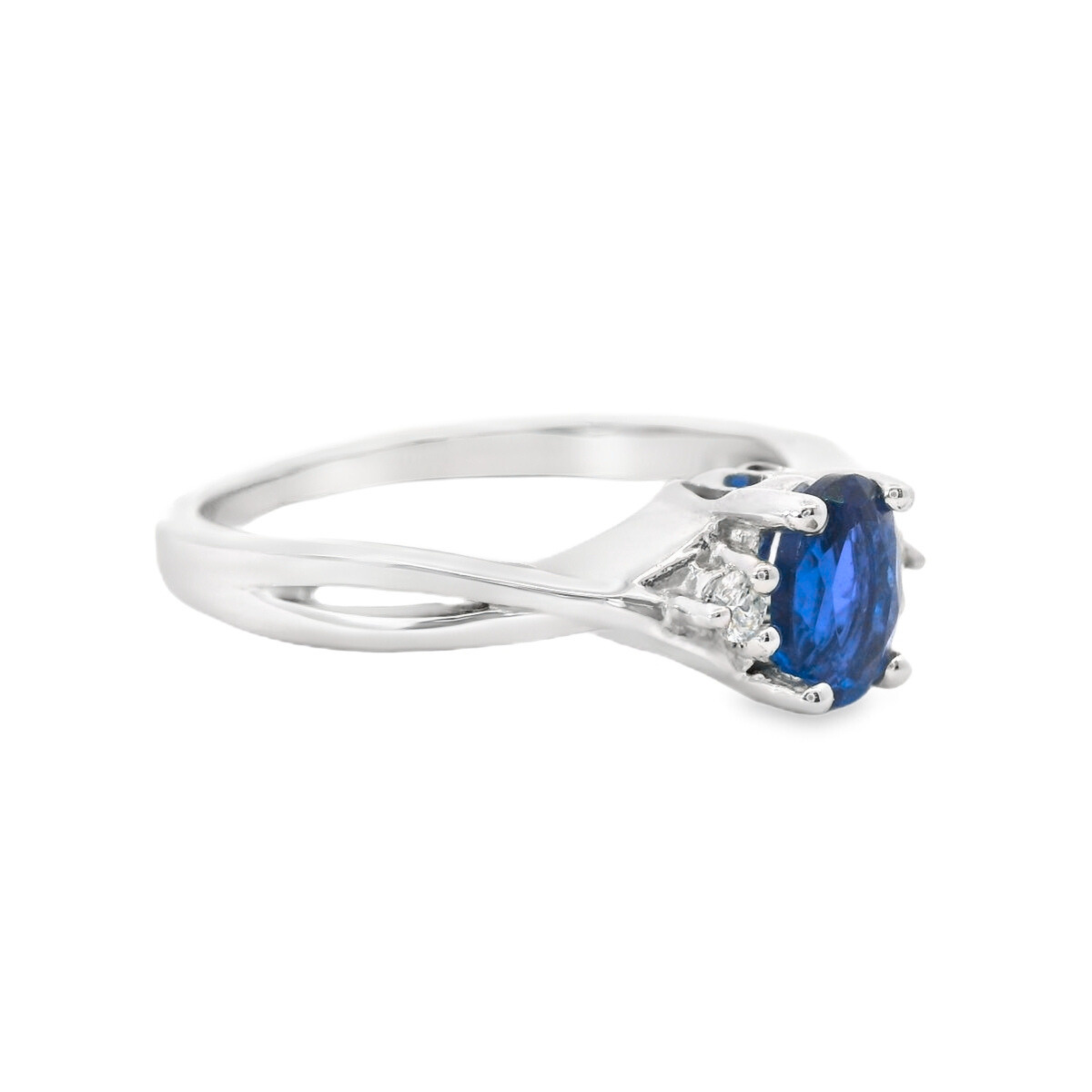 Sterling Silver Oval Created Sapphire & Diamond Accented Ring