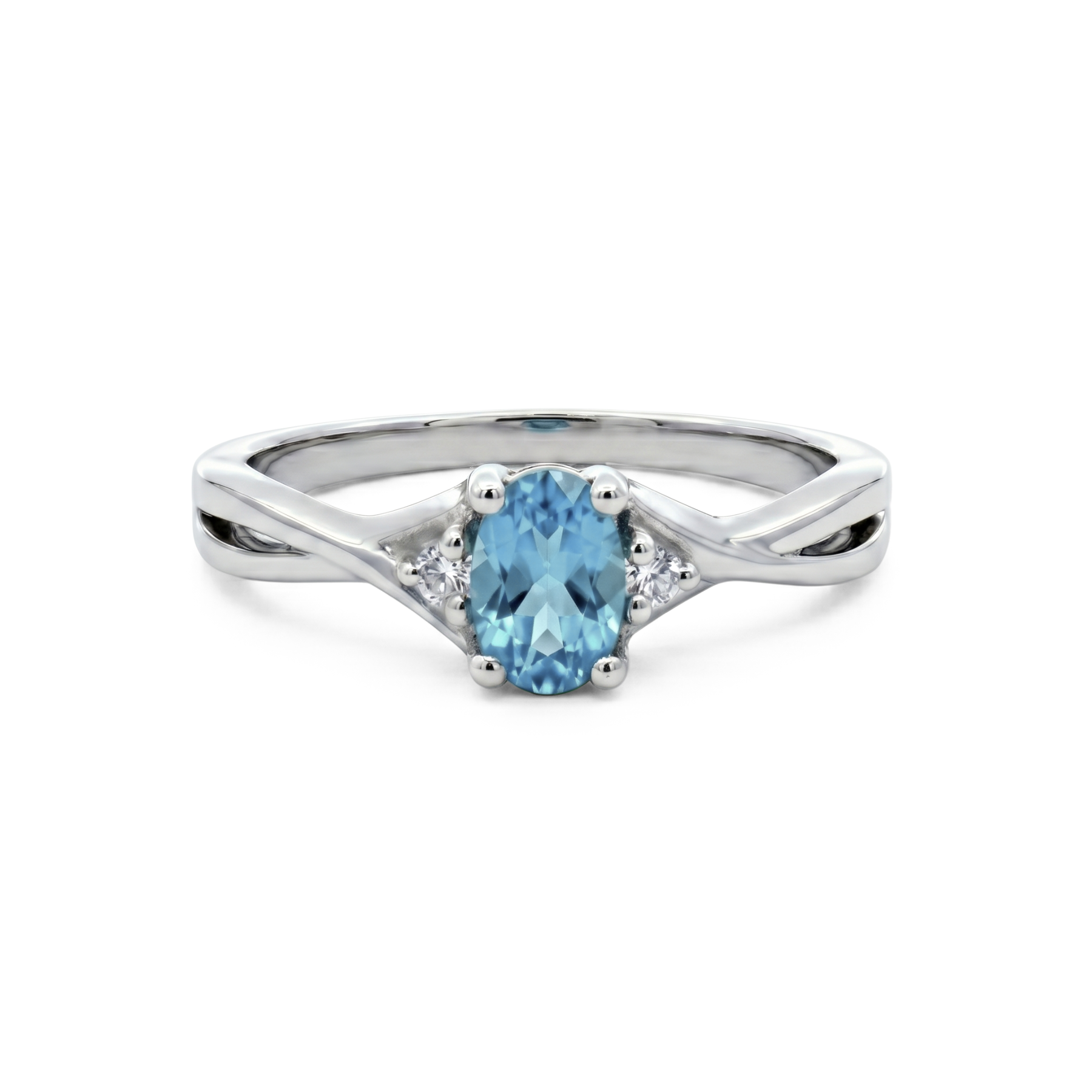 Sterling Silver Oval Blue Topaz & Diamond Accented Ring