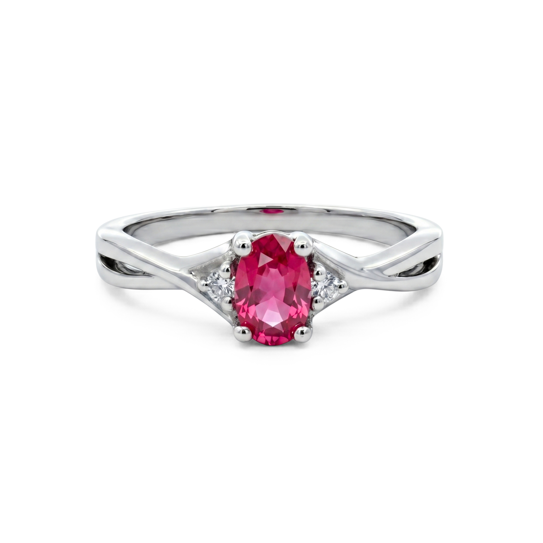 Sterling Silver Oval Created Ruby & Diamond Accented Ring
