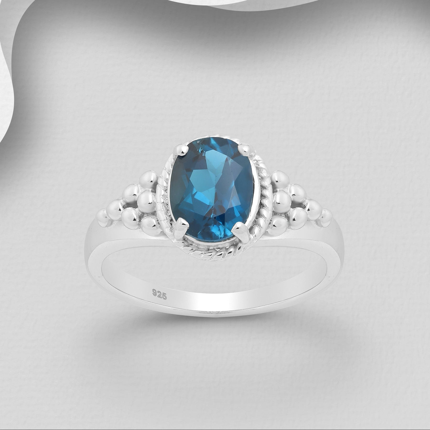 Sterling Silver London Blue Topaz Detailed Ring