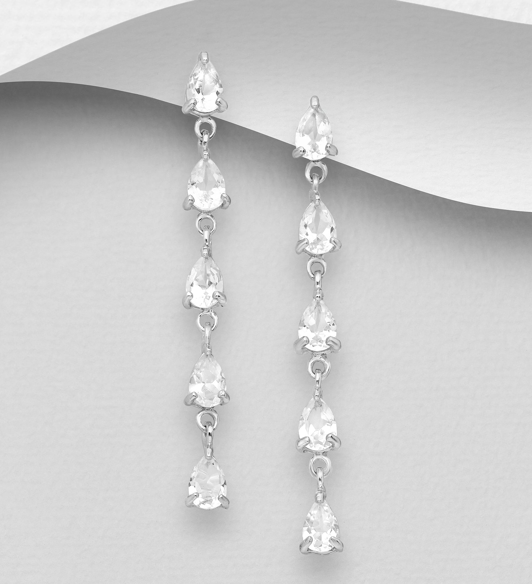 Sterling Silver Dangle White Topaz Droplet Push-Back Stud Earrings