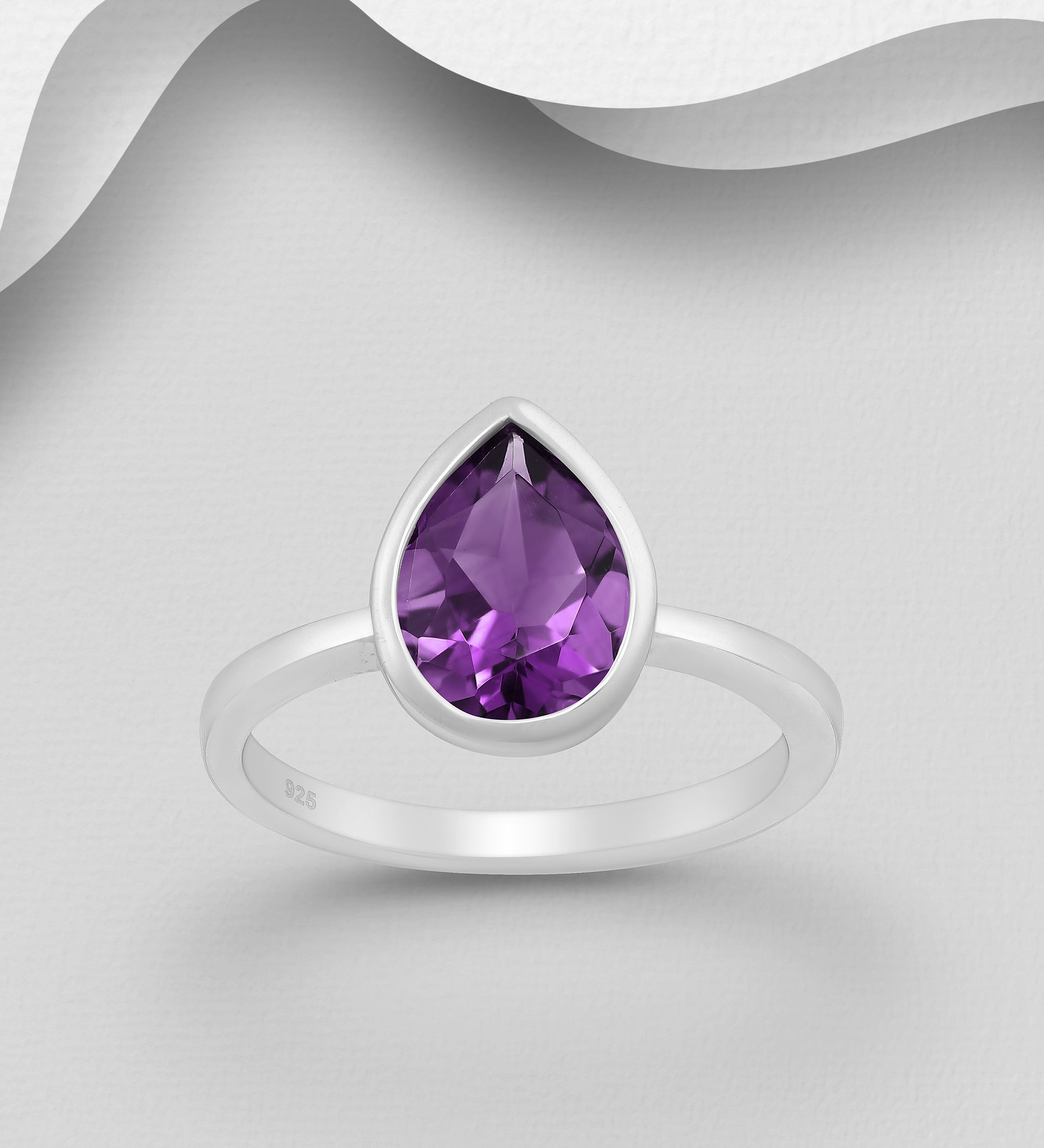 Sterling Silver Amethyst Droplet Bezel Ring